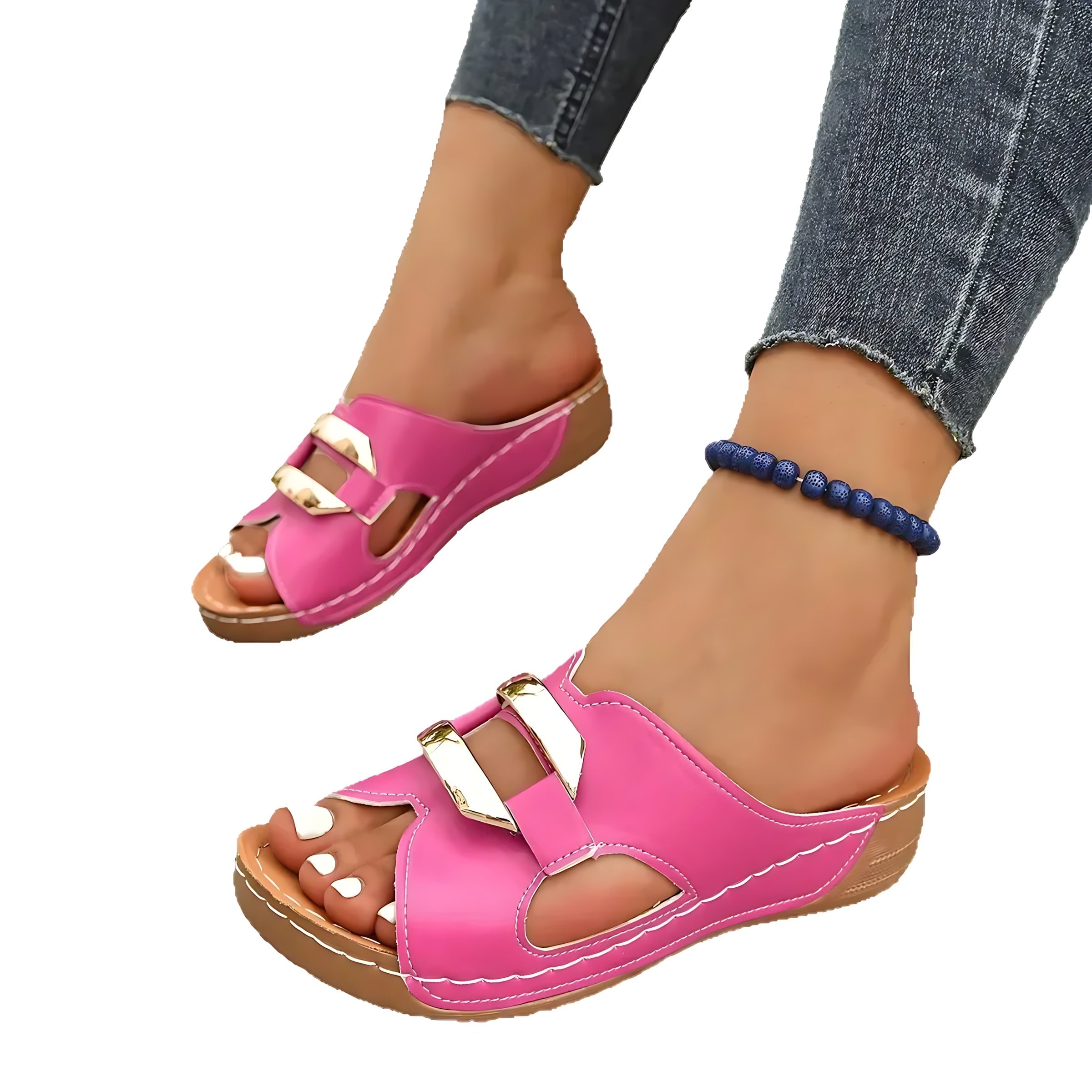Sabrina – Open Toe Low Wedge Slide Sandals