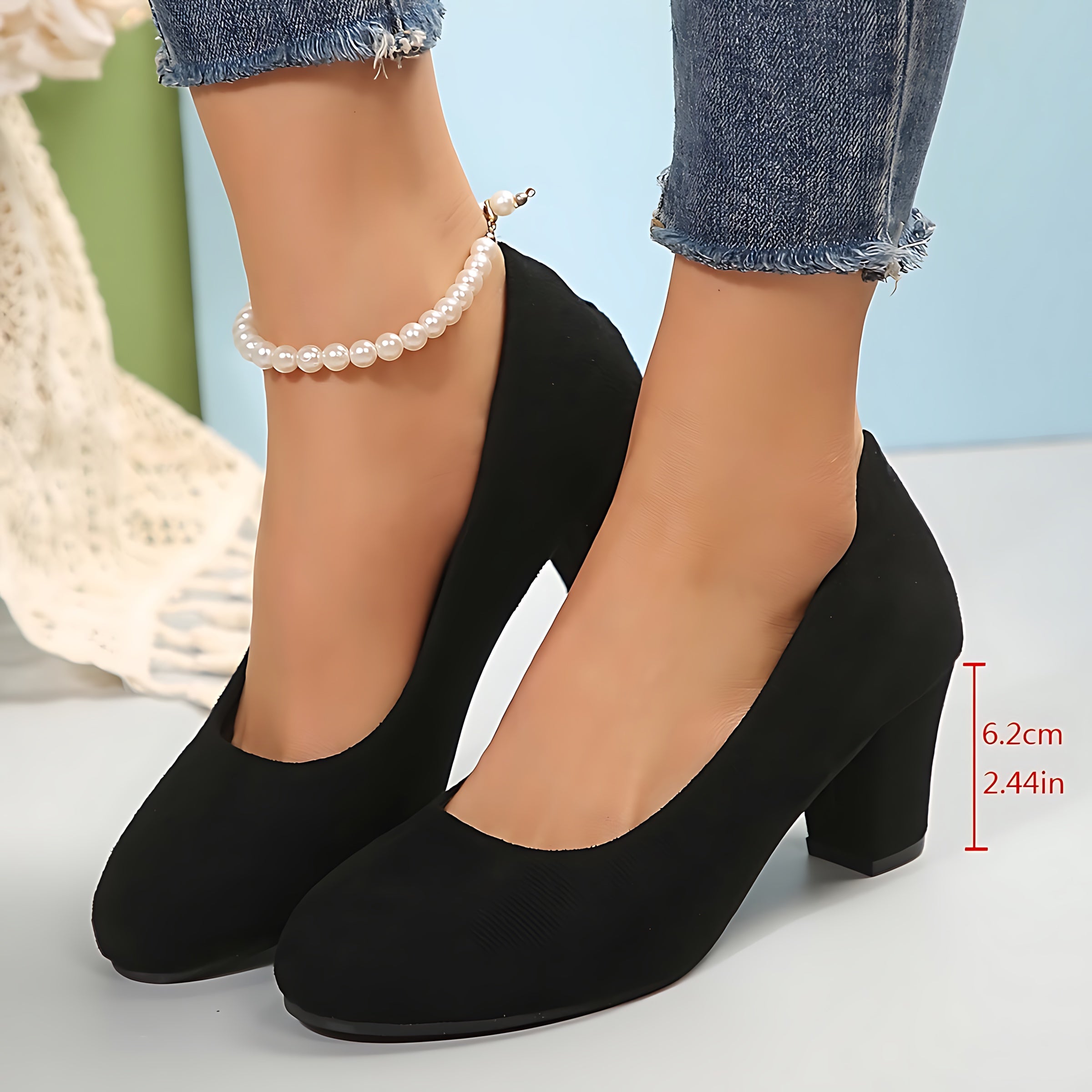 Sabrina – Suede Round Toe Block Heel Pumps
