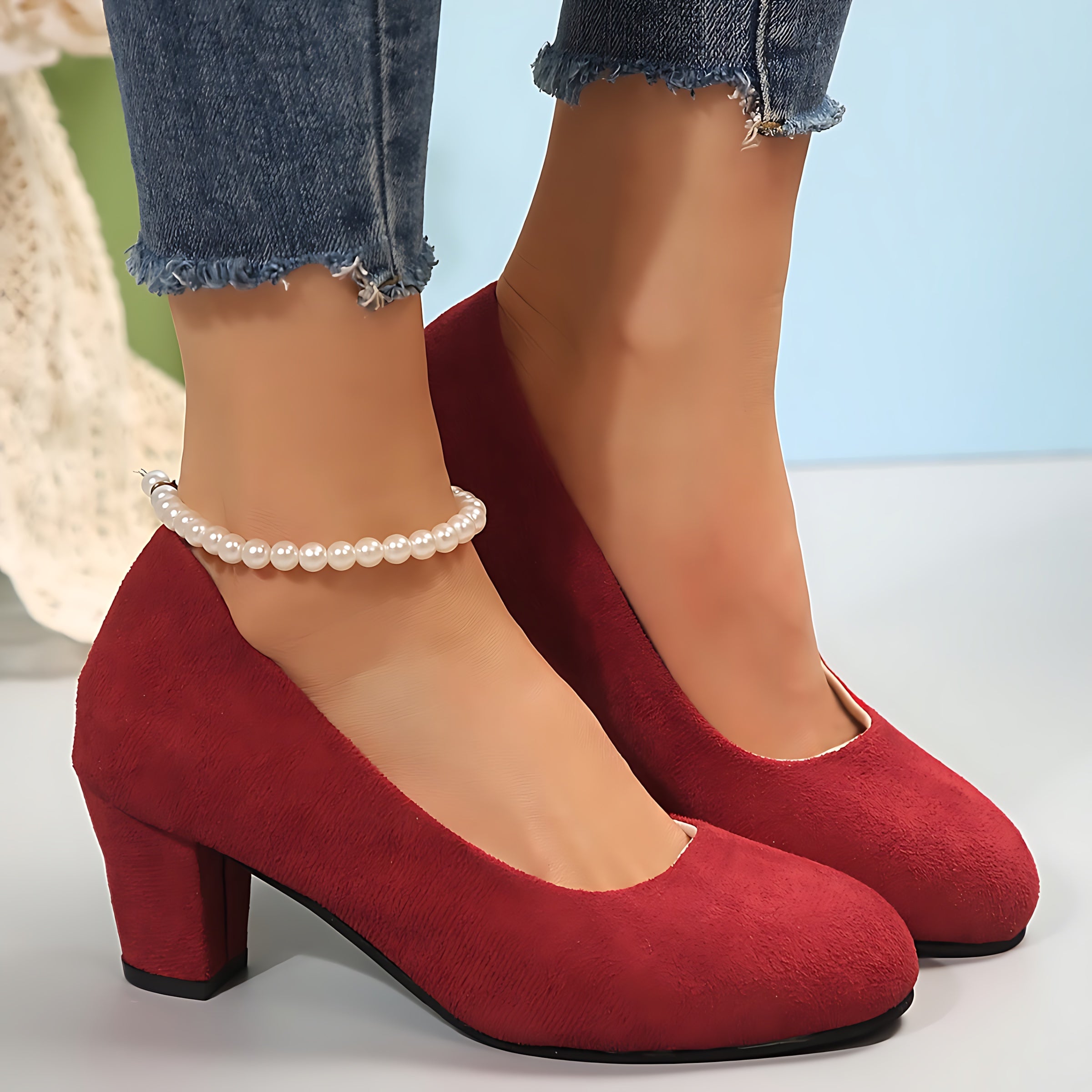 Sabrina – Suede Round Toe Block Heel Pumps