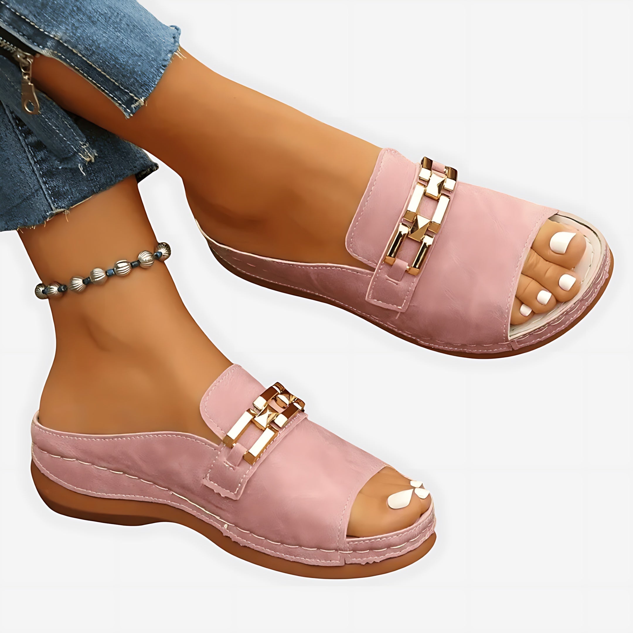 Sadie – Chain Slide Low Wedge Sandals