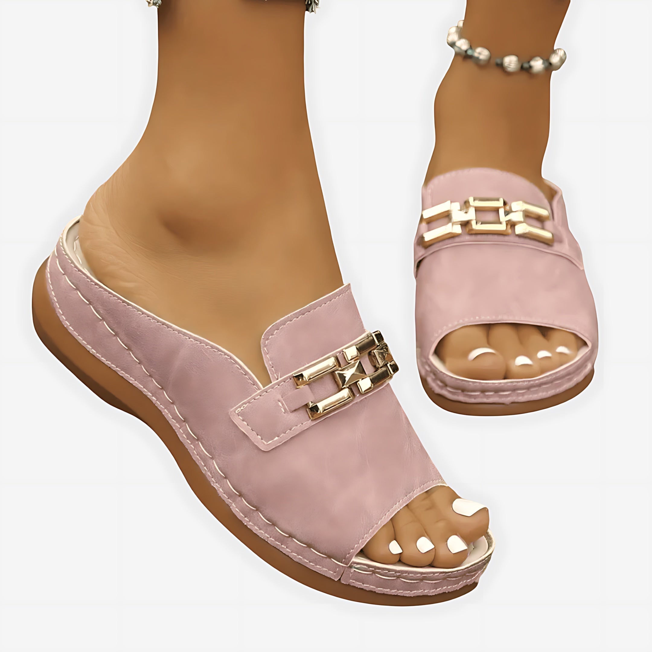 Sadie – Chain Slide Low Wedge Sandals