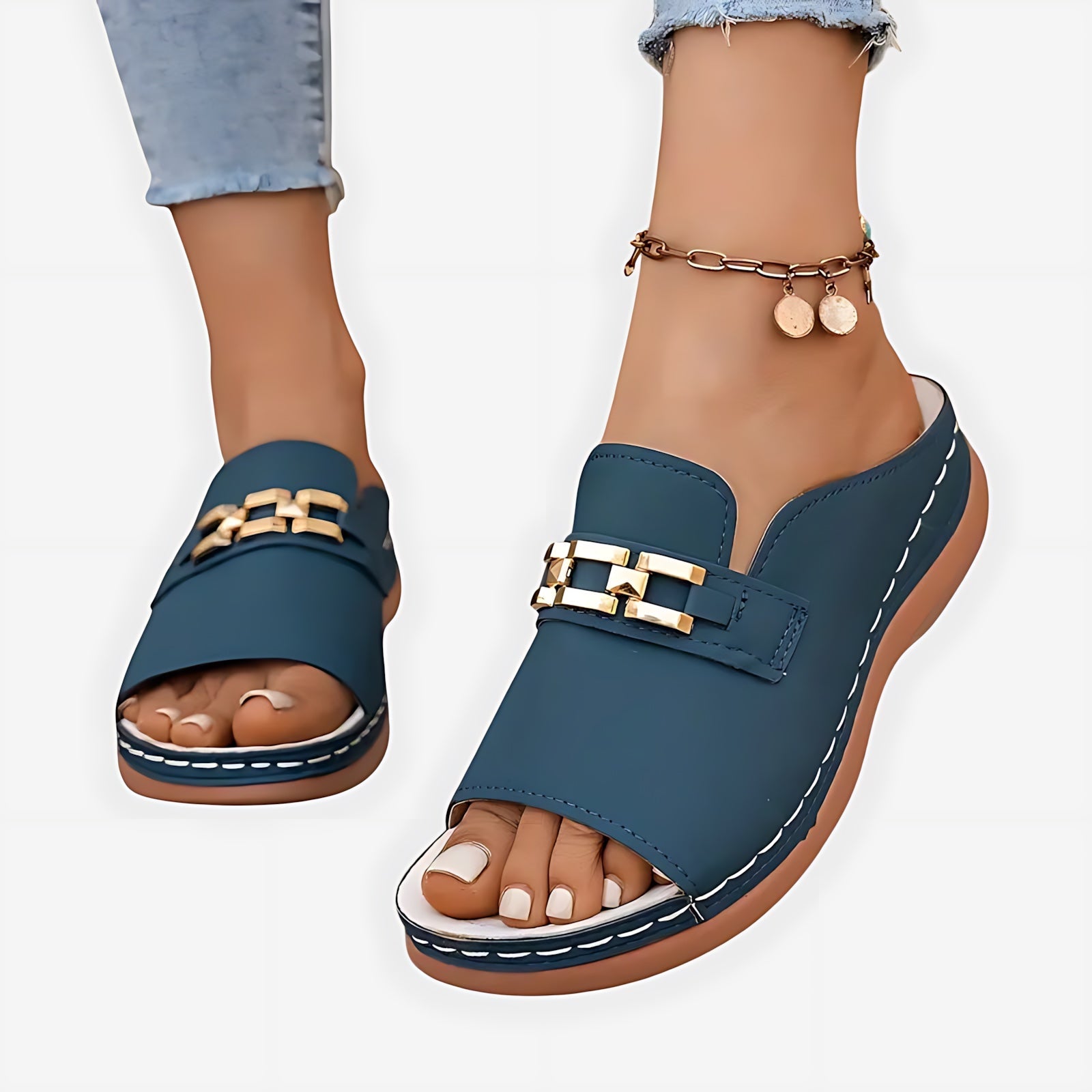 Sadie – Chain Slide Low Wedge Sandals