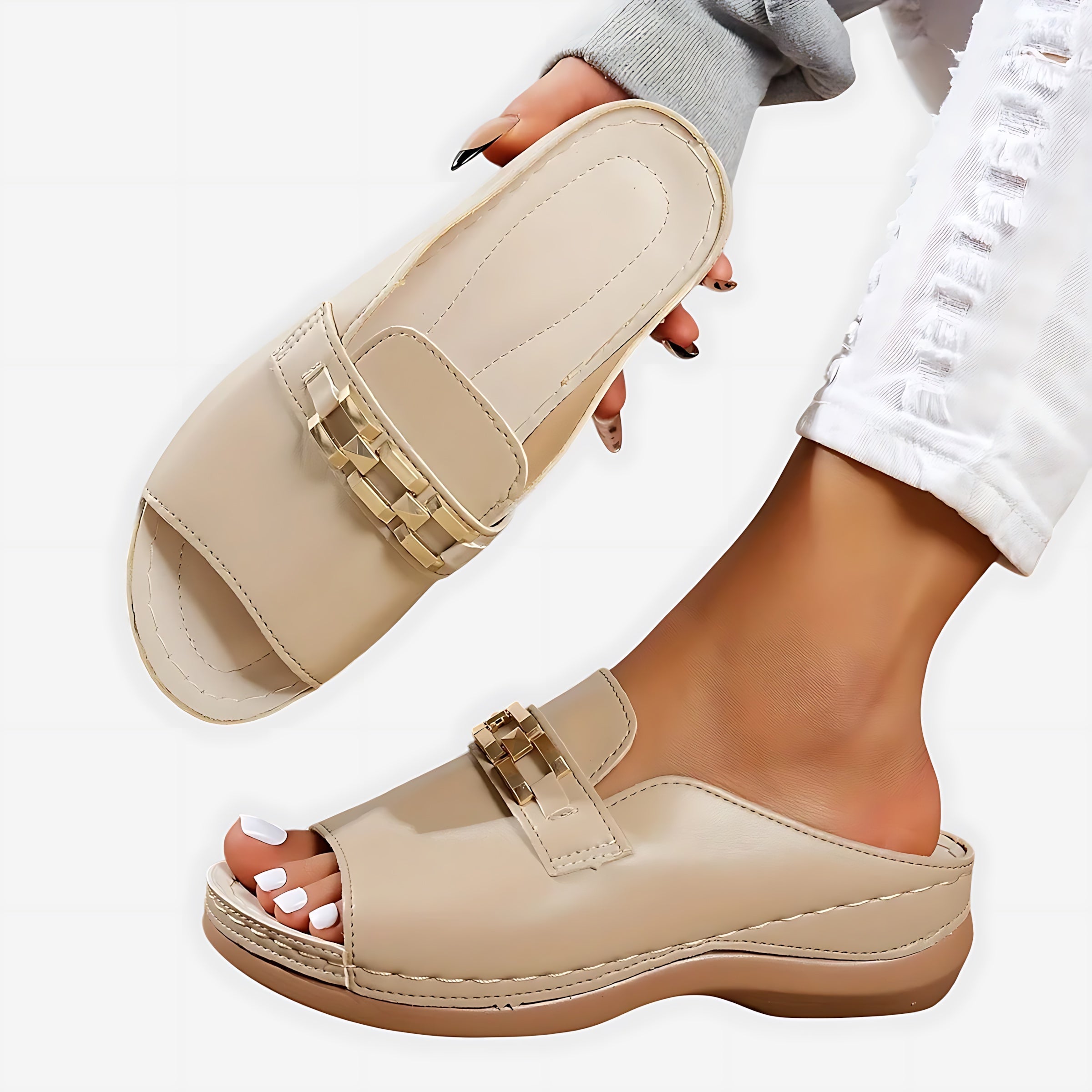 Sadie – Chain Slide Low Wedge Sandals