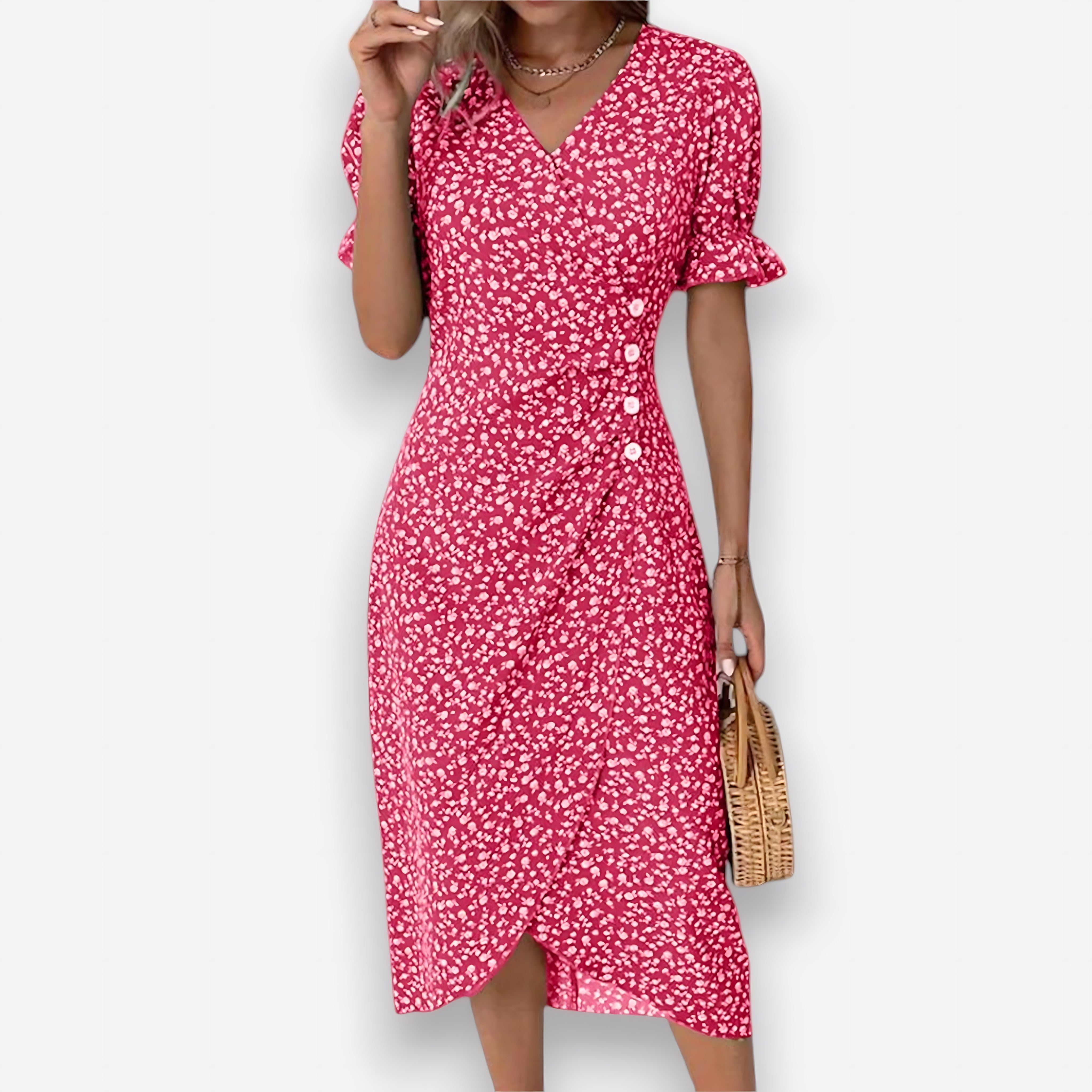 Sadie – Ditsy Floral Puff Sleeve Wrap Midi Dress