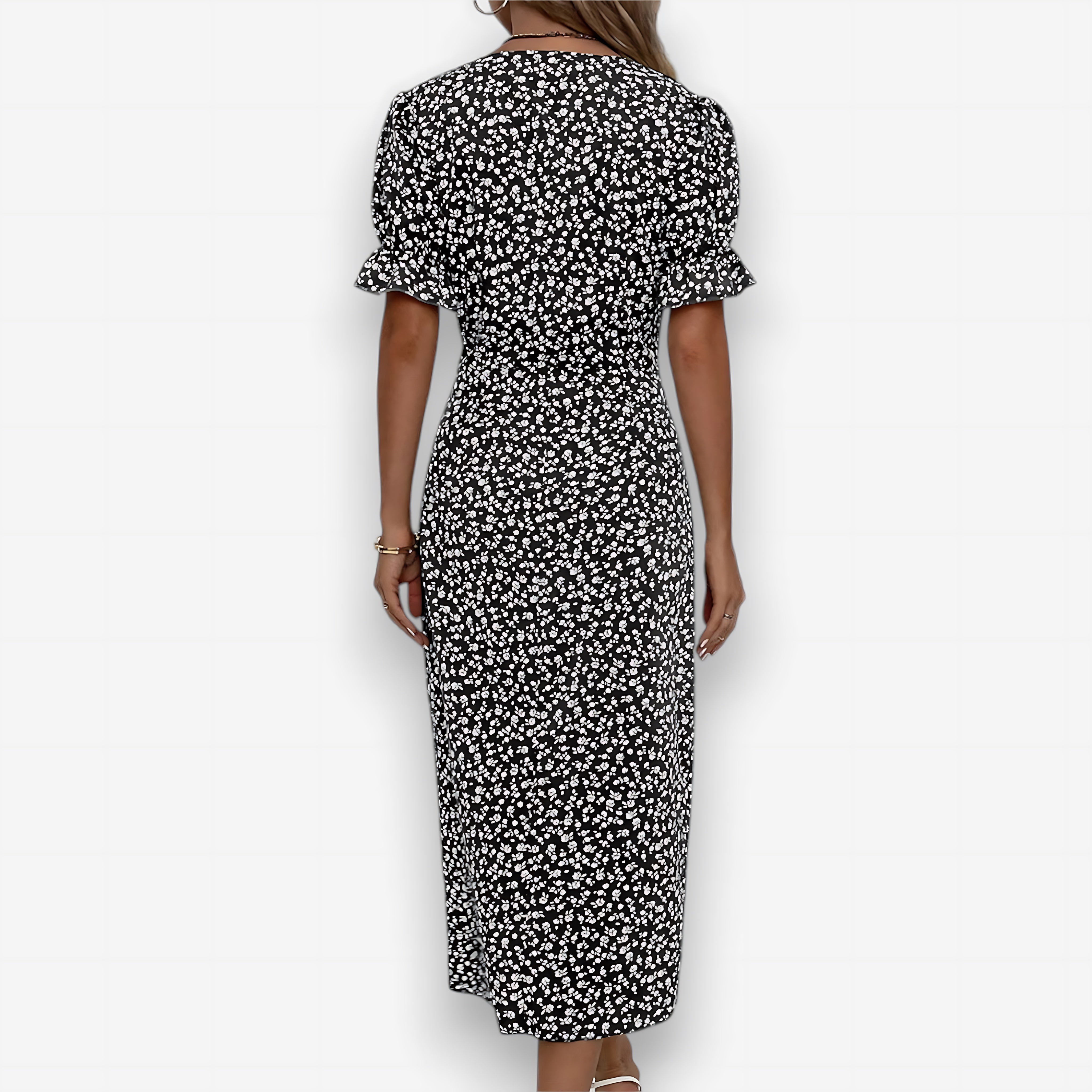 Sadie – Ditsy Floral Puff Sleeve Wrap Midi Dress