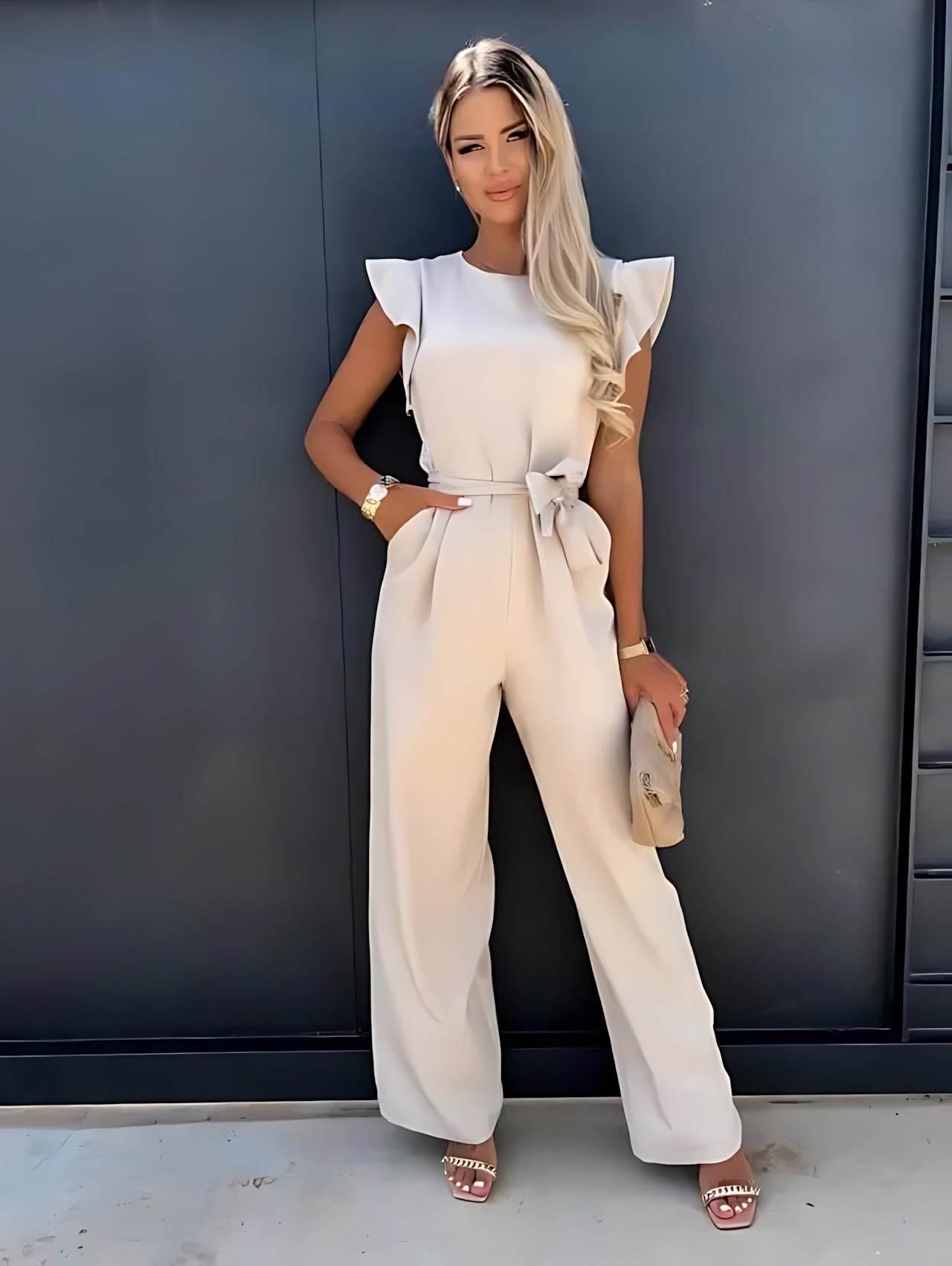 Sadie – Ruffle Sleeve Wide Leg Jumpsuit