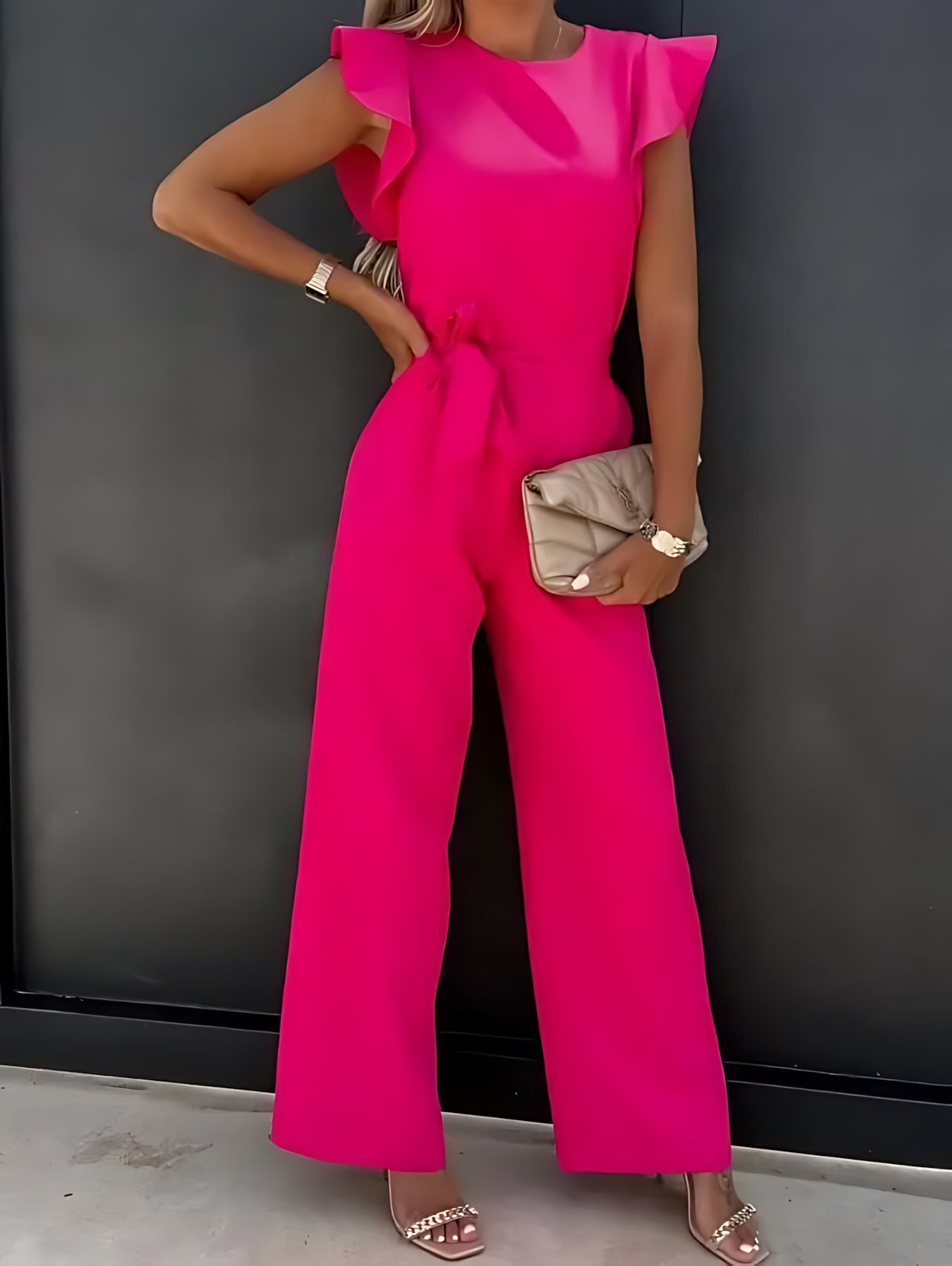 Sadie – Ruffle Sleeve Wide Leg Jumpsuit