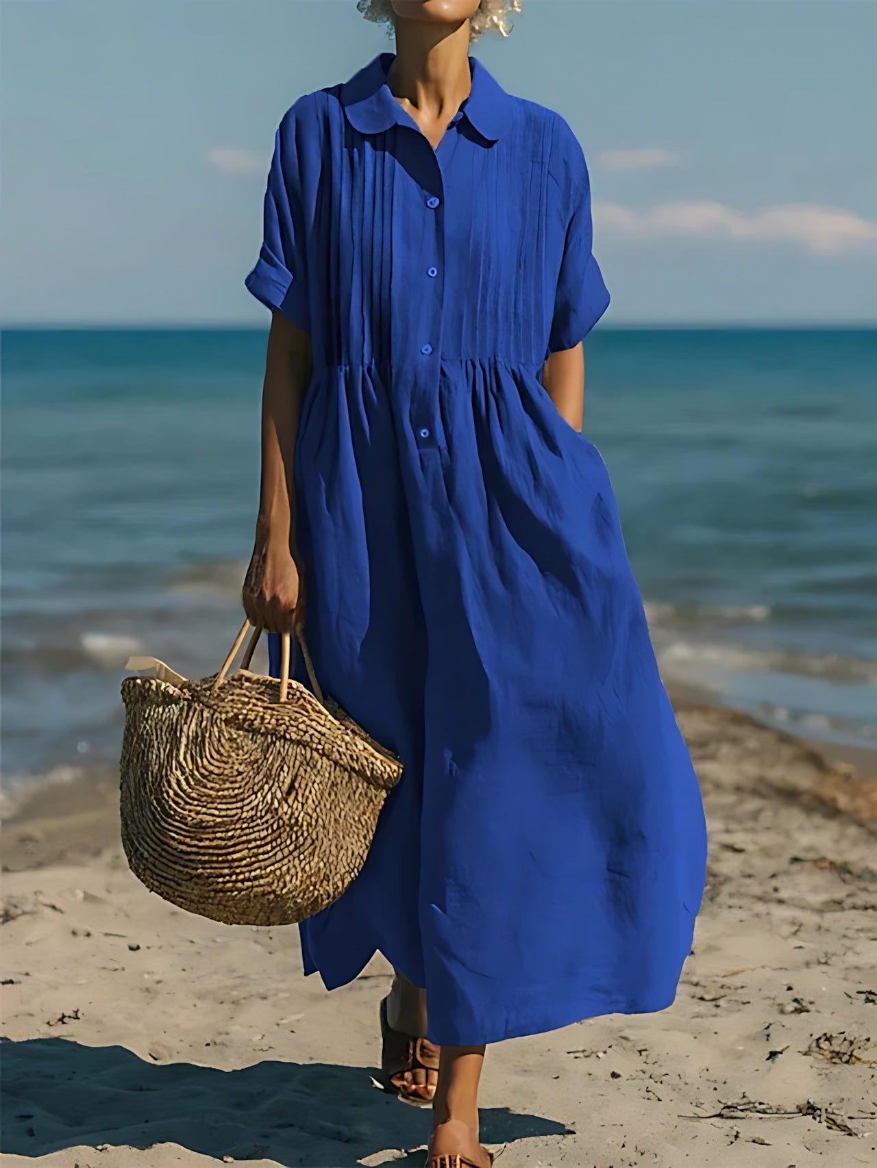 Sara – Collared Short Sleeve Midi Shirt Dress
