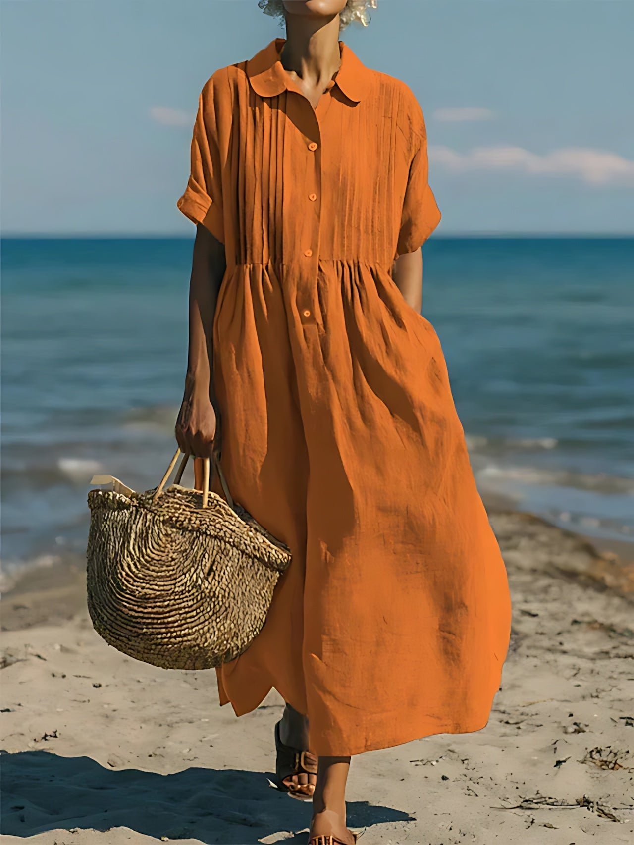 Sara – Collared Short Sleeve Midi Shirt Dress