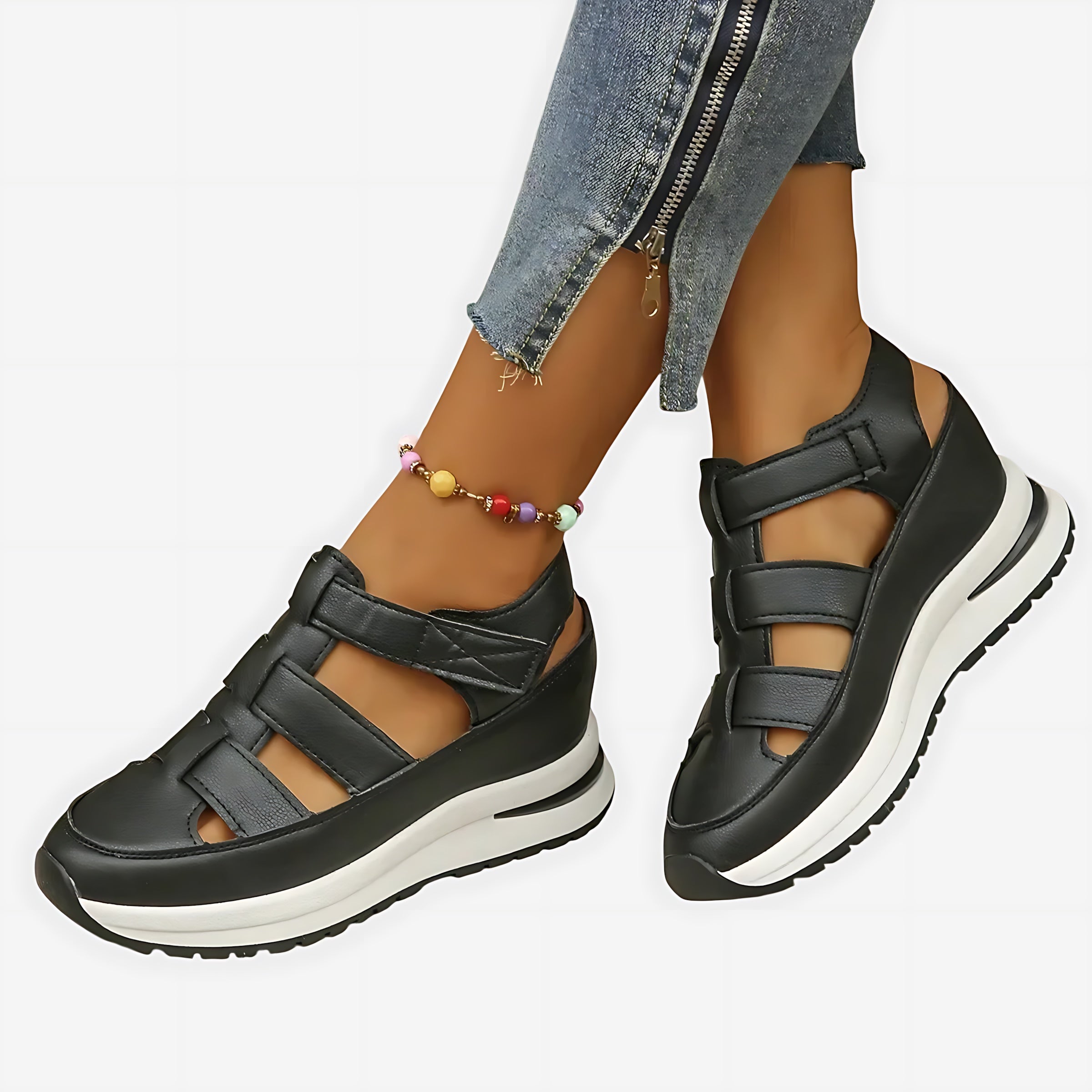 Sarah – Cutout Closed Toe Wedge Sandals