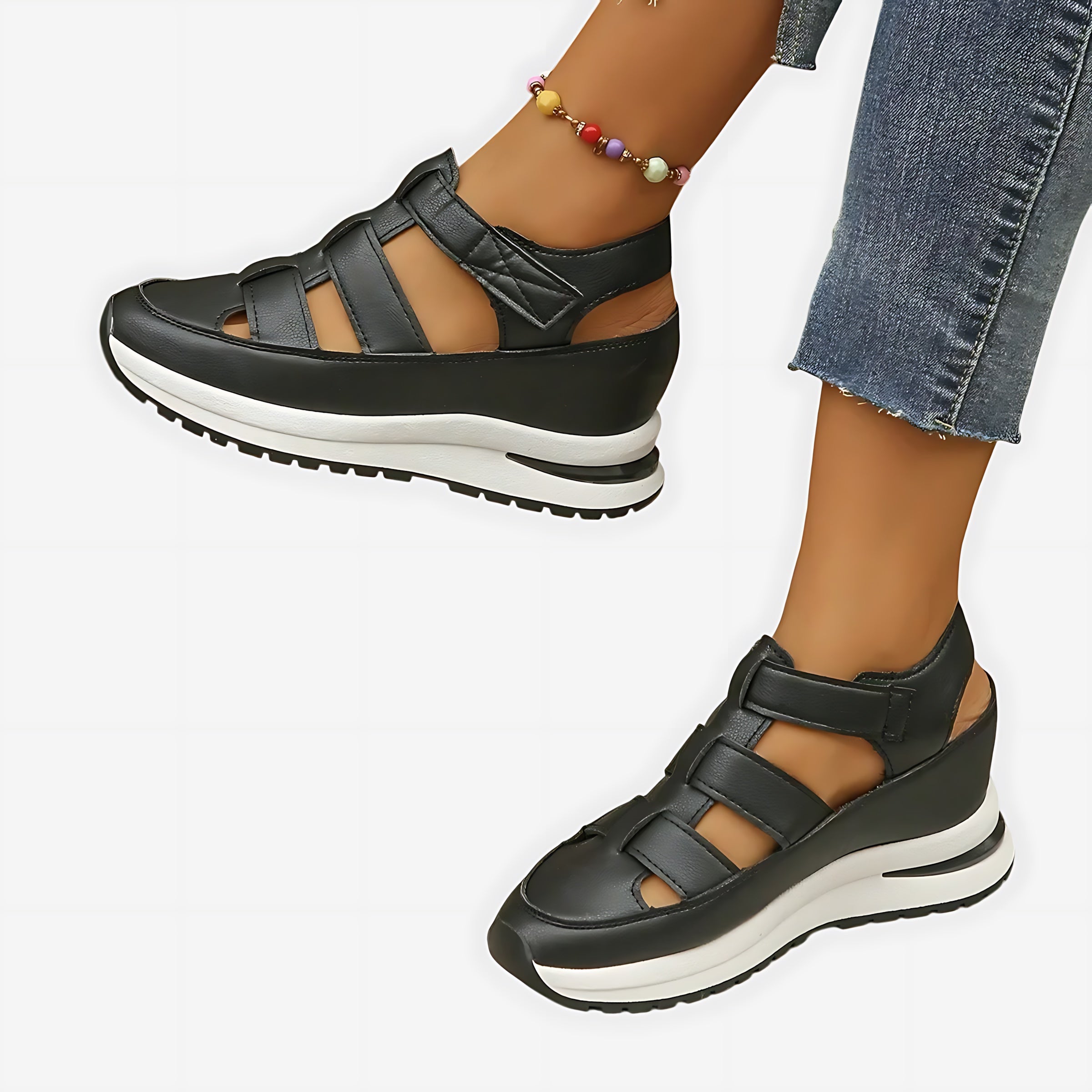 Sarah – Cutout Closed Toe Wedge Sandals