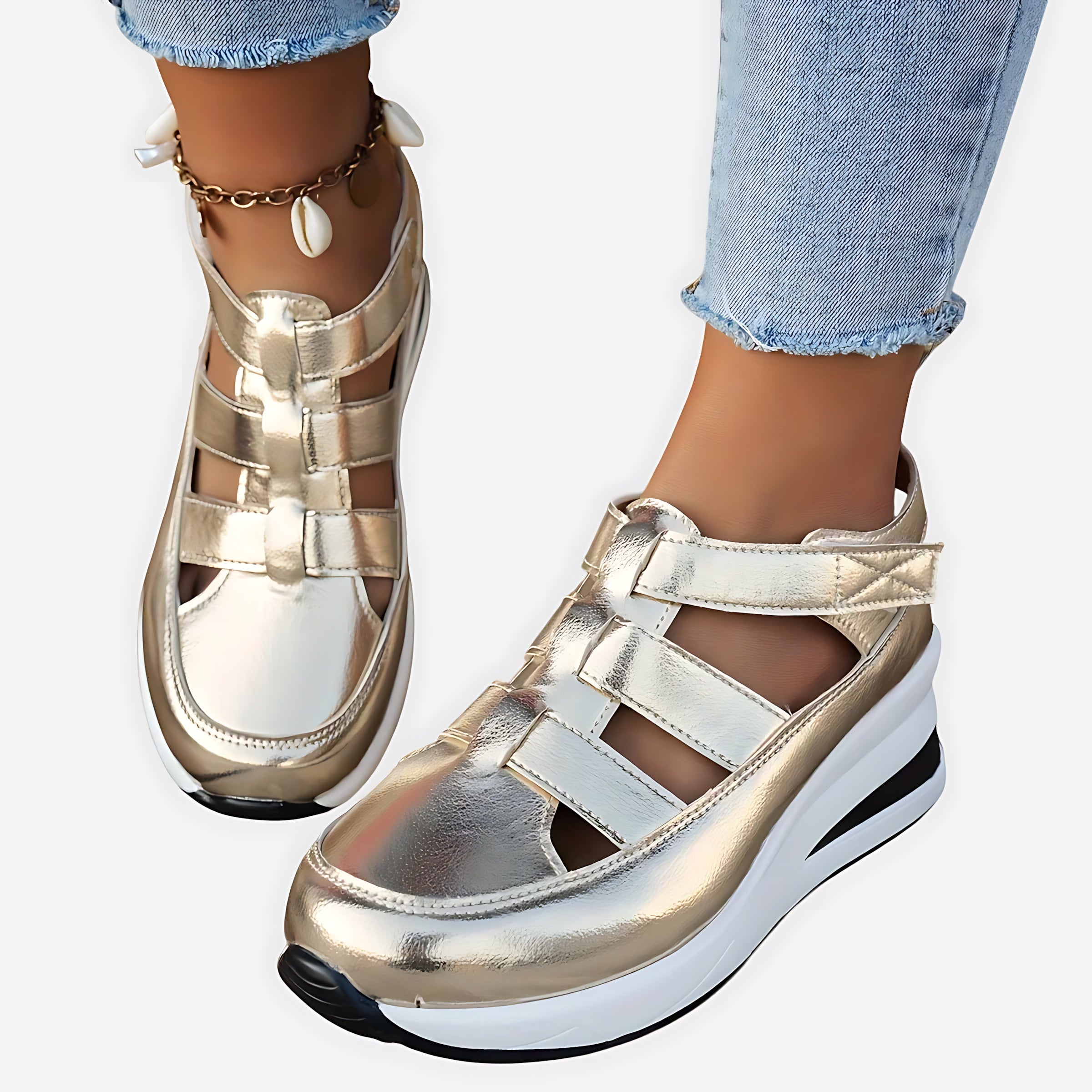 Sarah – Cutout Closed Toe Wedge Sandals