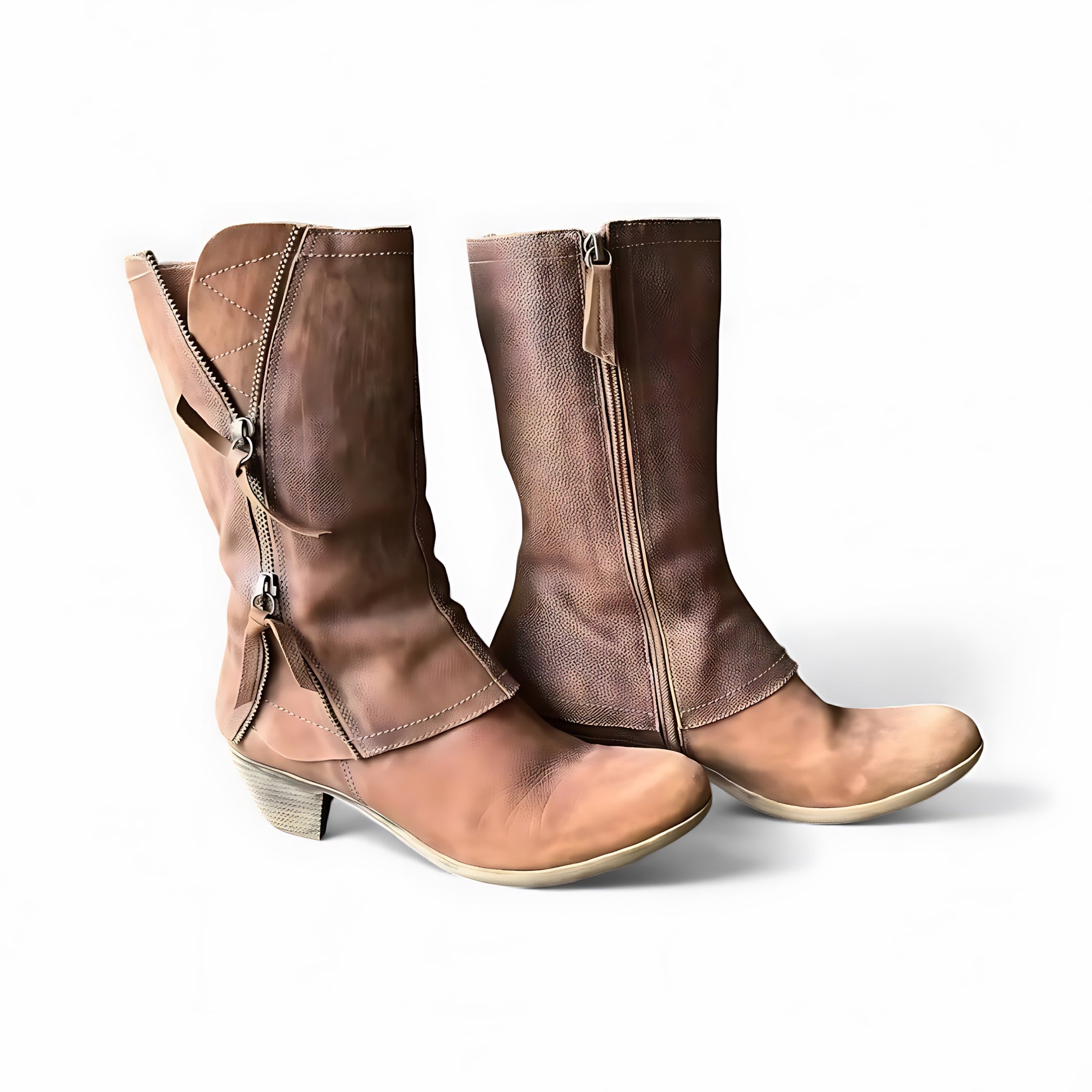 Sarah – Distressed Leather Mid Calf Boots