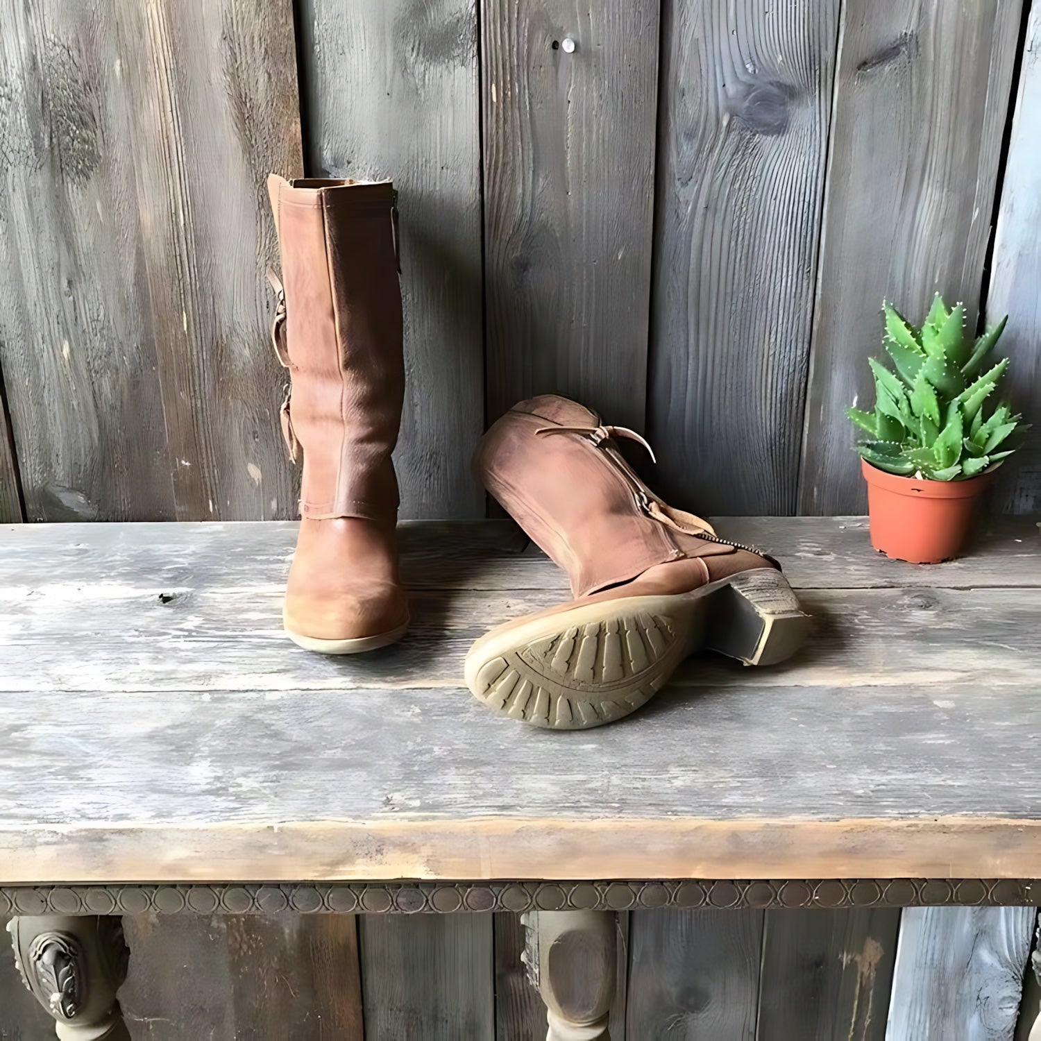 Sarah – Distressed Leather Mid Calf Boots