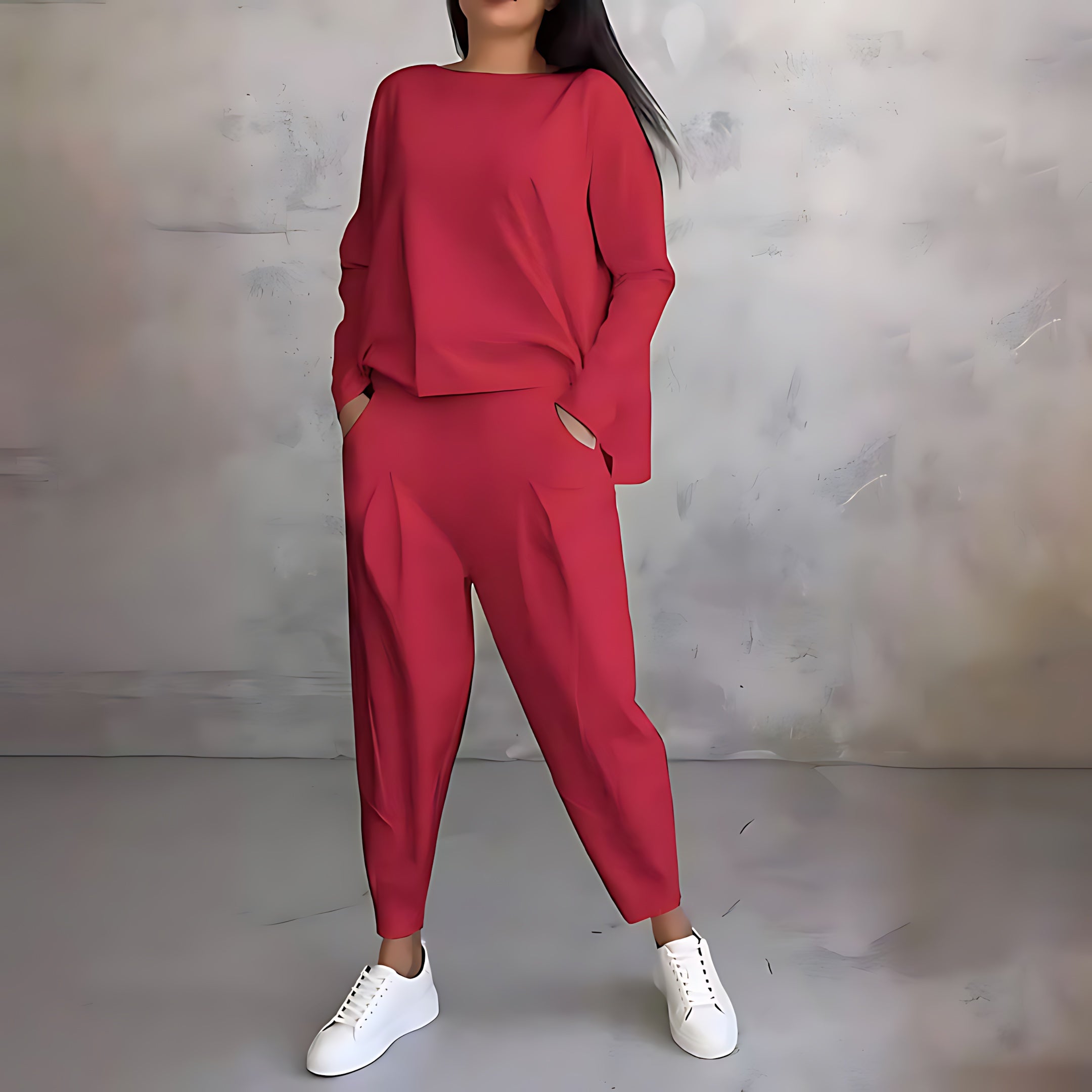Sarah – Long Sleeve Top and Tapered Pants Lounge Set