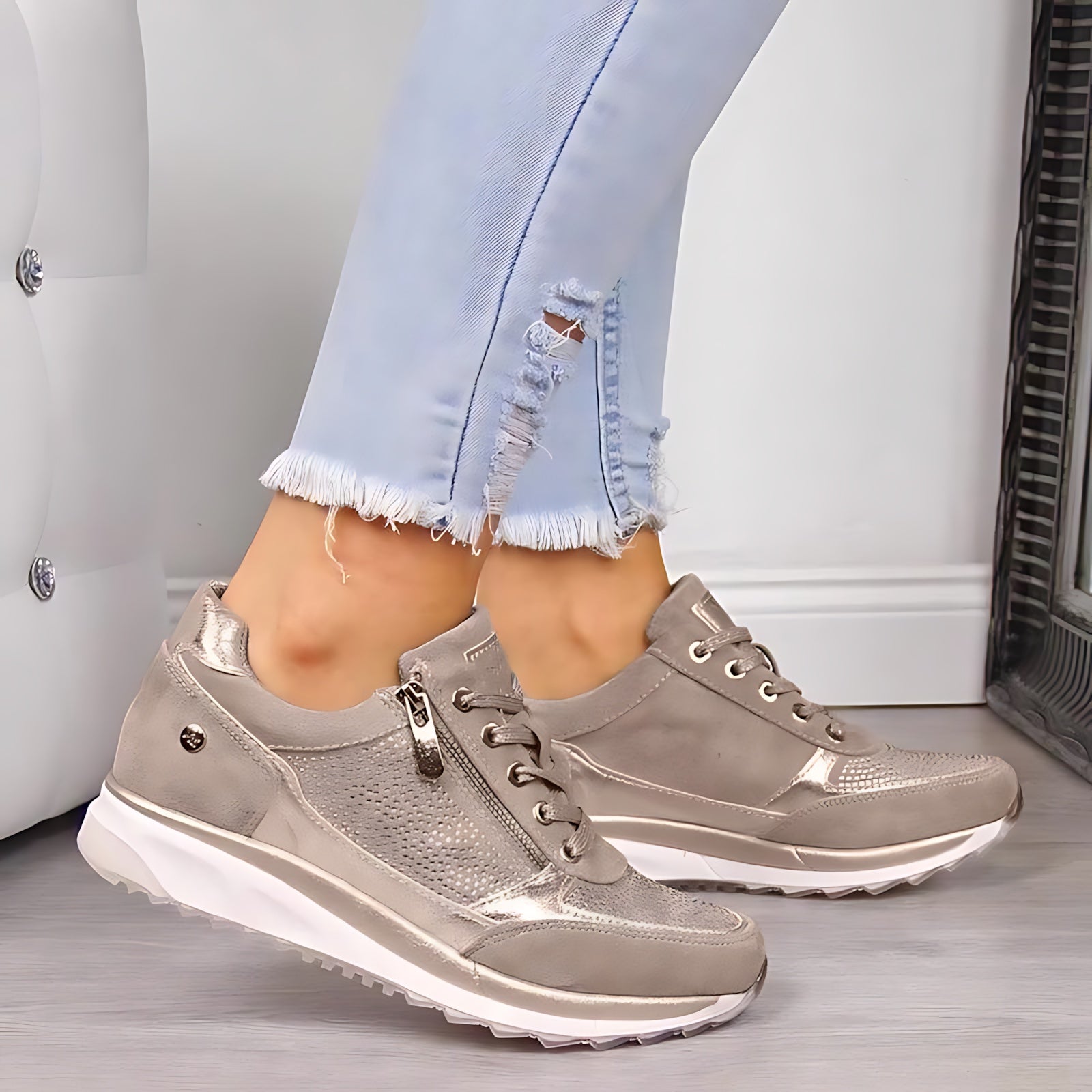 Savannah – Metallic Lace Up Wedge Sneakers
