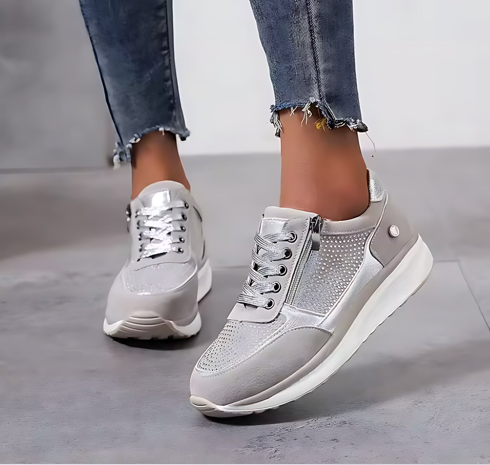 Savannah – Metallic Lace Up Wedge Sneakers
