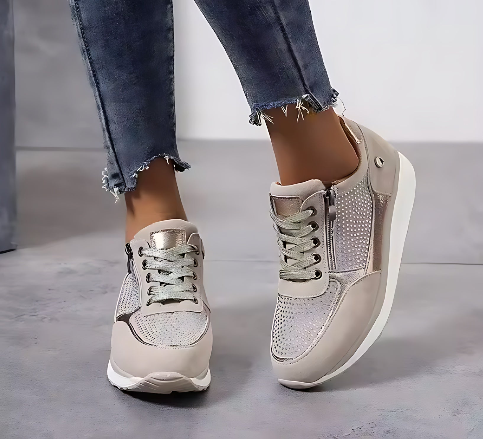 Savannah – Metallic Lace Up Wedge Sneakers