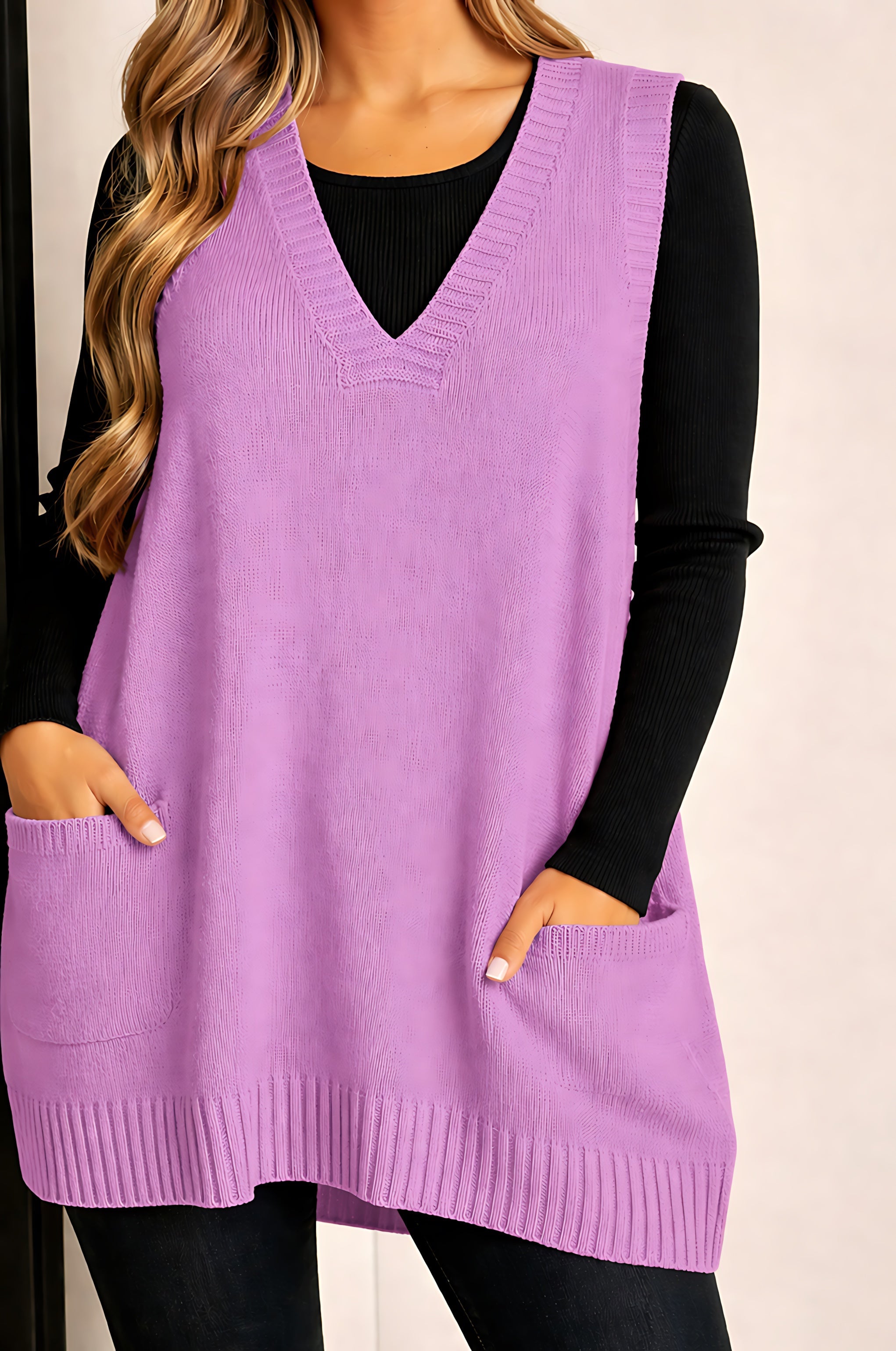 Savannah – Oversized V Neck Knit Vest
