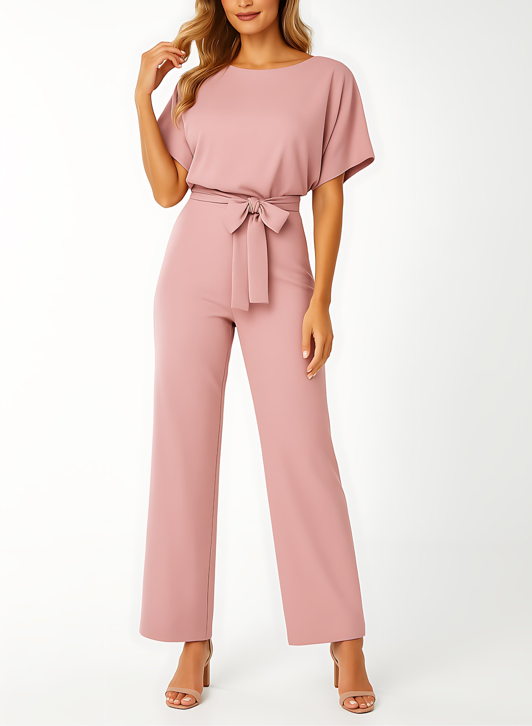 Savannah – Short Sleeve Tie Waist Wide Leg Jumpsuit