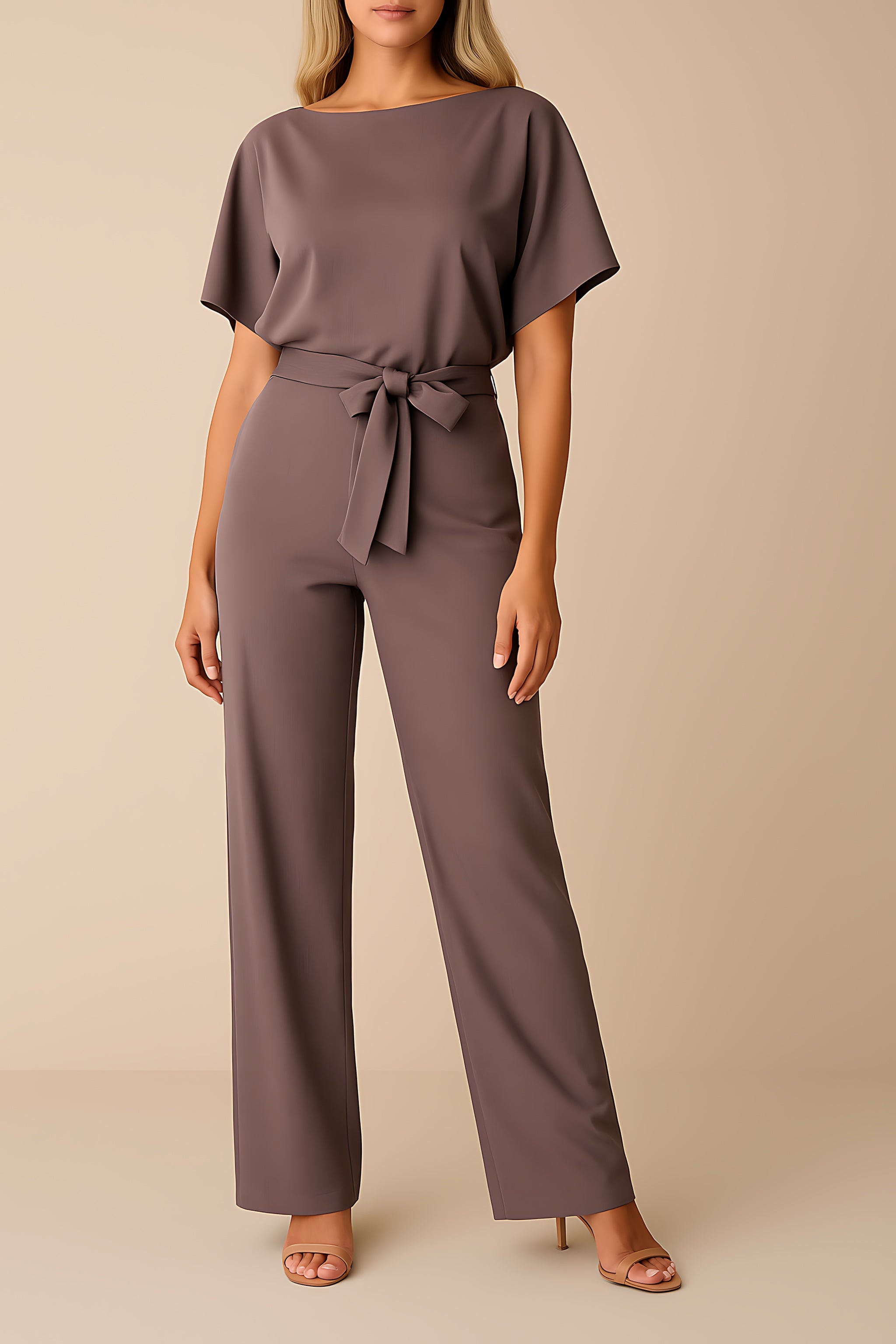 Savannah – Short Sleeve Tie Waist Wide Leg Jumpsuit