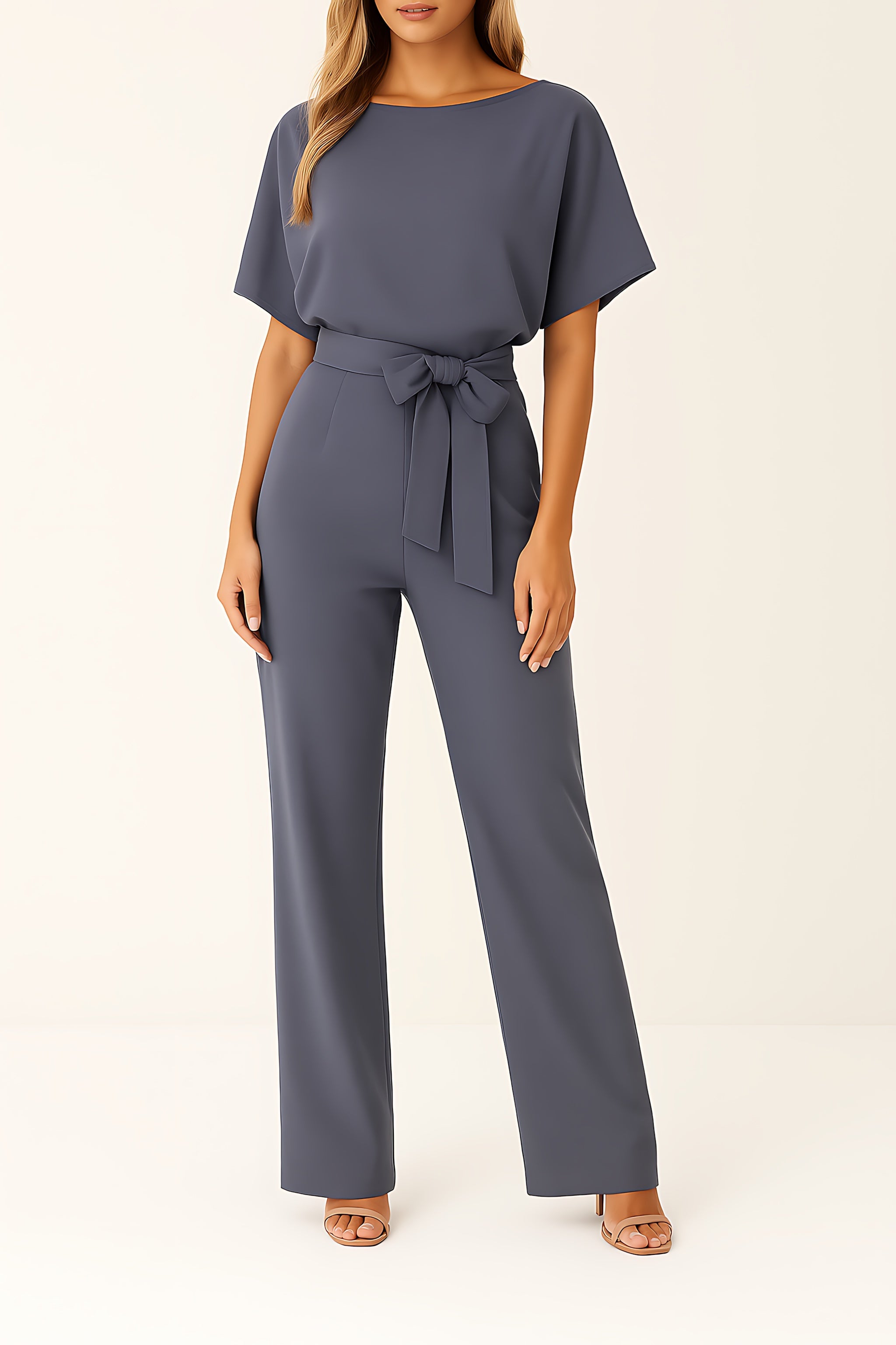 Savannah – Short Sleeve Tie Waist Wide Leg Jumpsuit