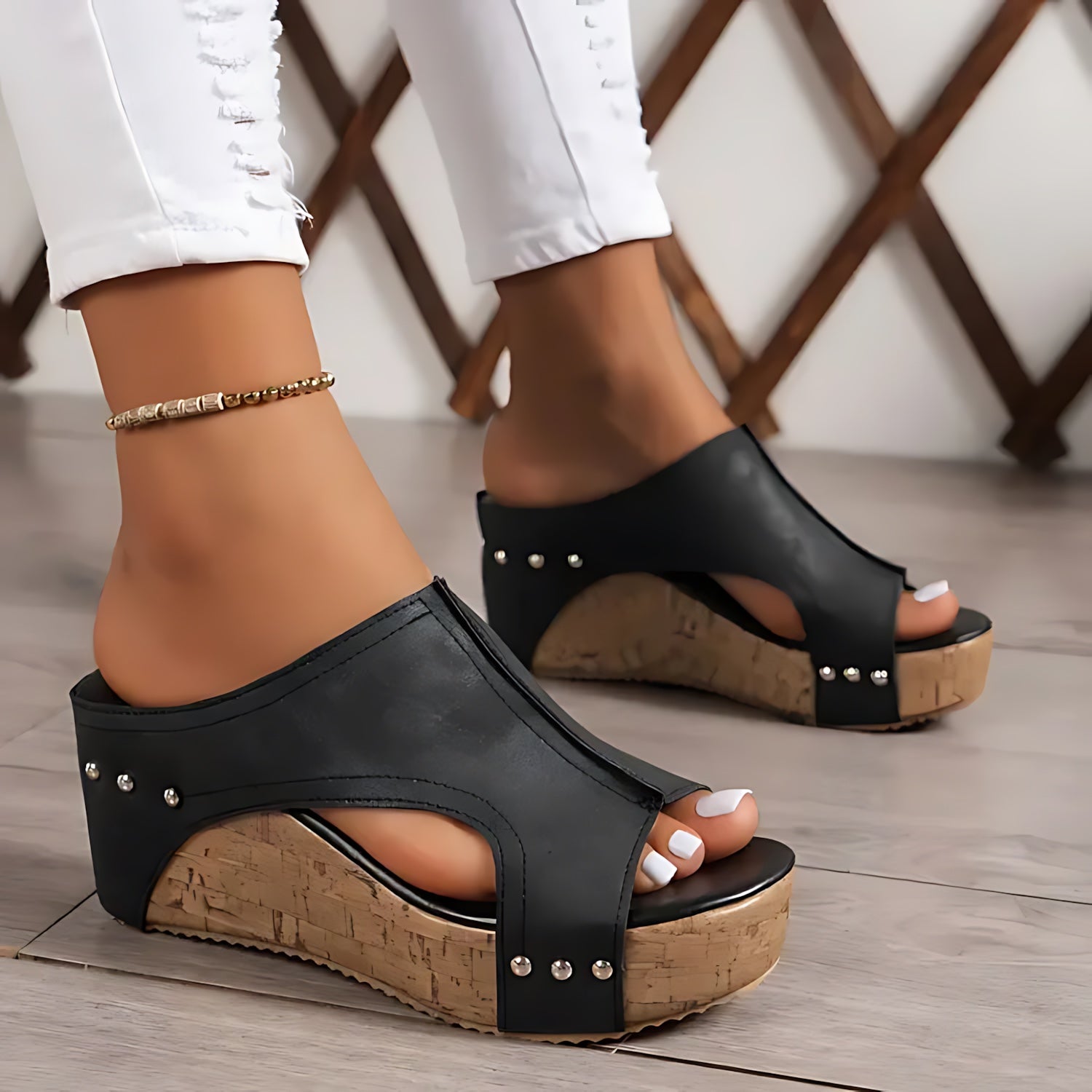 Savannah – Studded Cork Platform Wedge Sandals