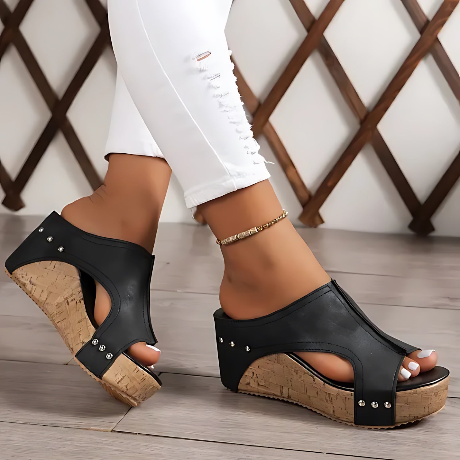 Savannah – Studded Cork Platform Wedge Sandals