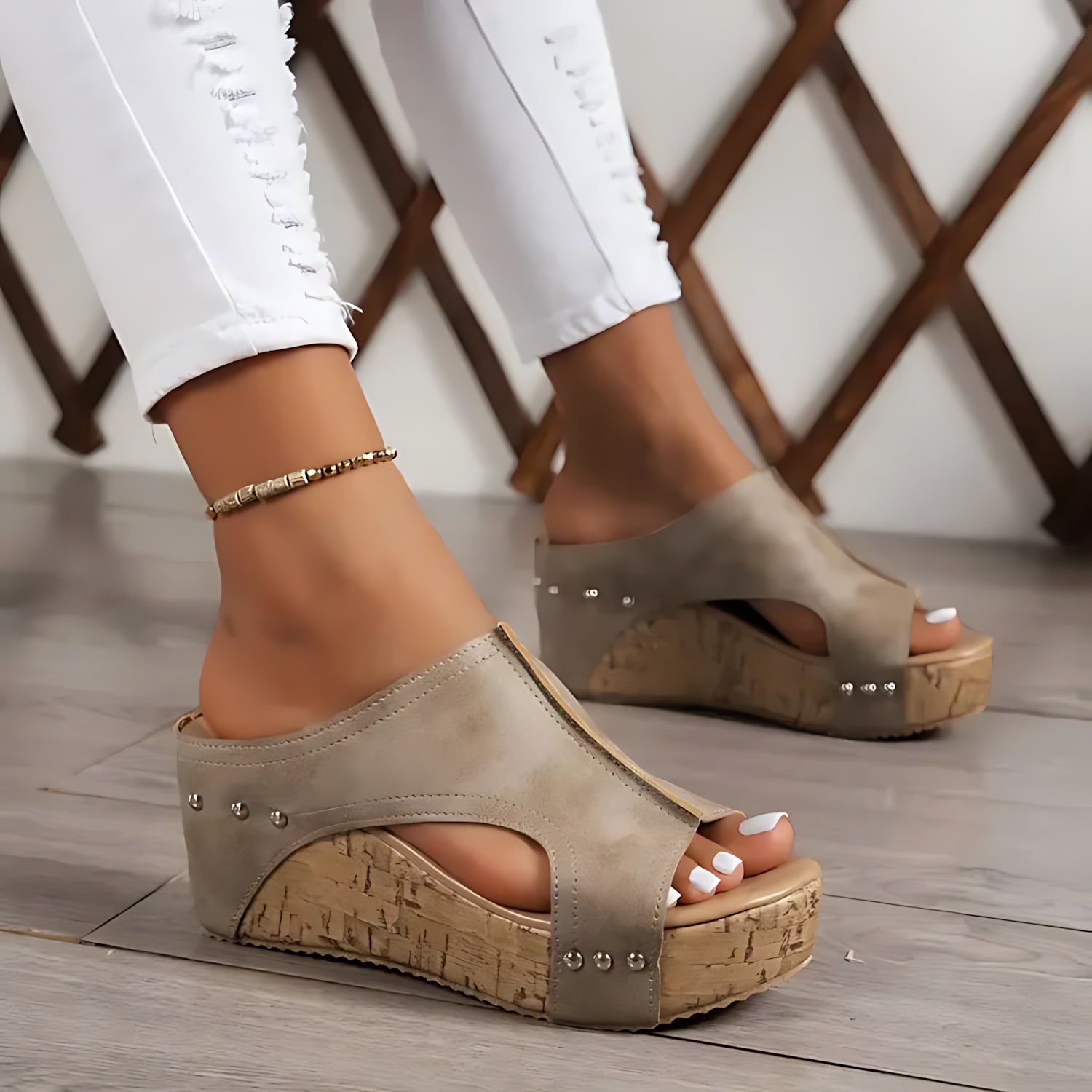 Savannah – Studded Cork Platform Wedge Sandals