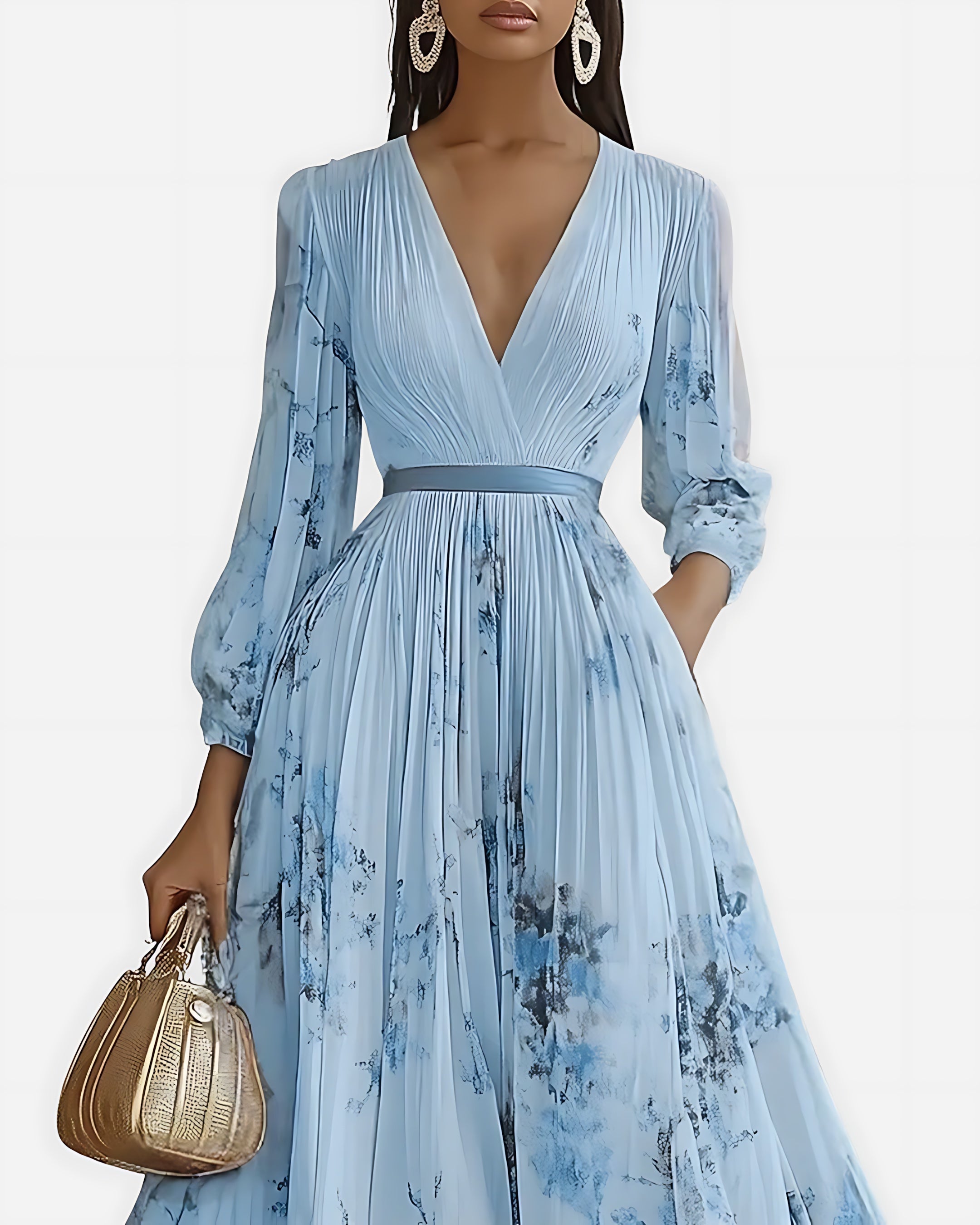 Scarlett – Abstract Print V Neck Pleated Midi Dress