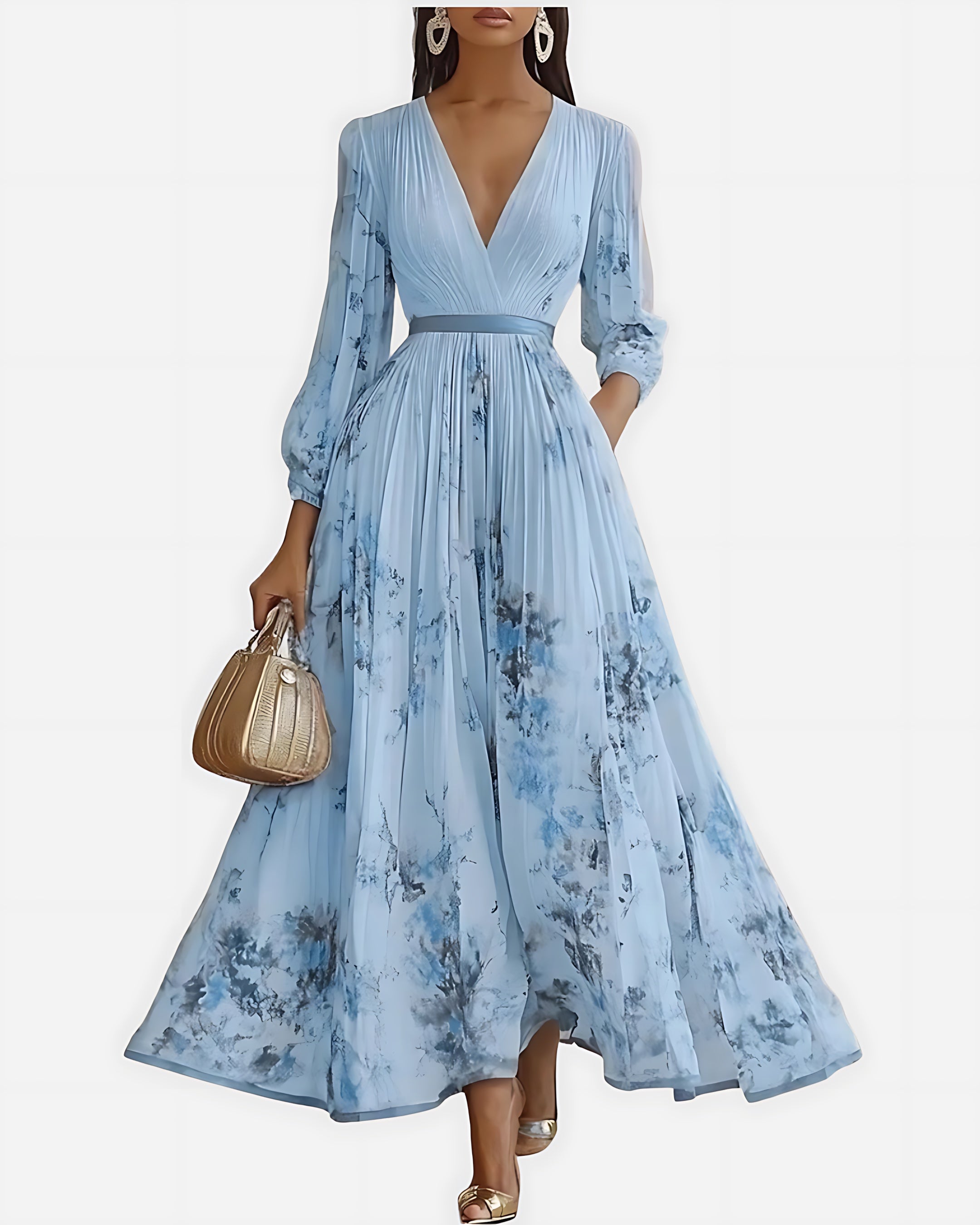 Scarlett – Abstract Print V Neck Pleated Midi Dress
