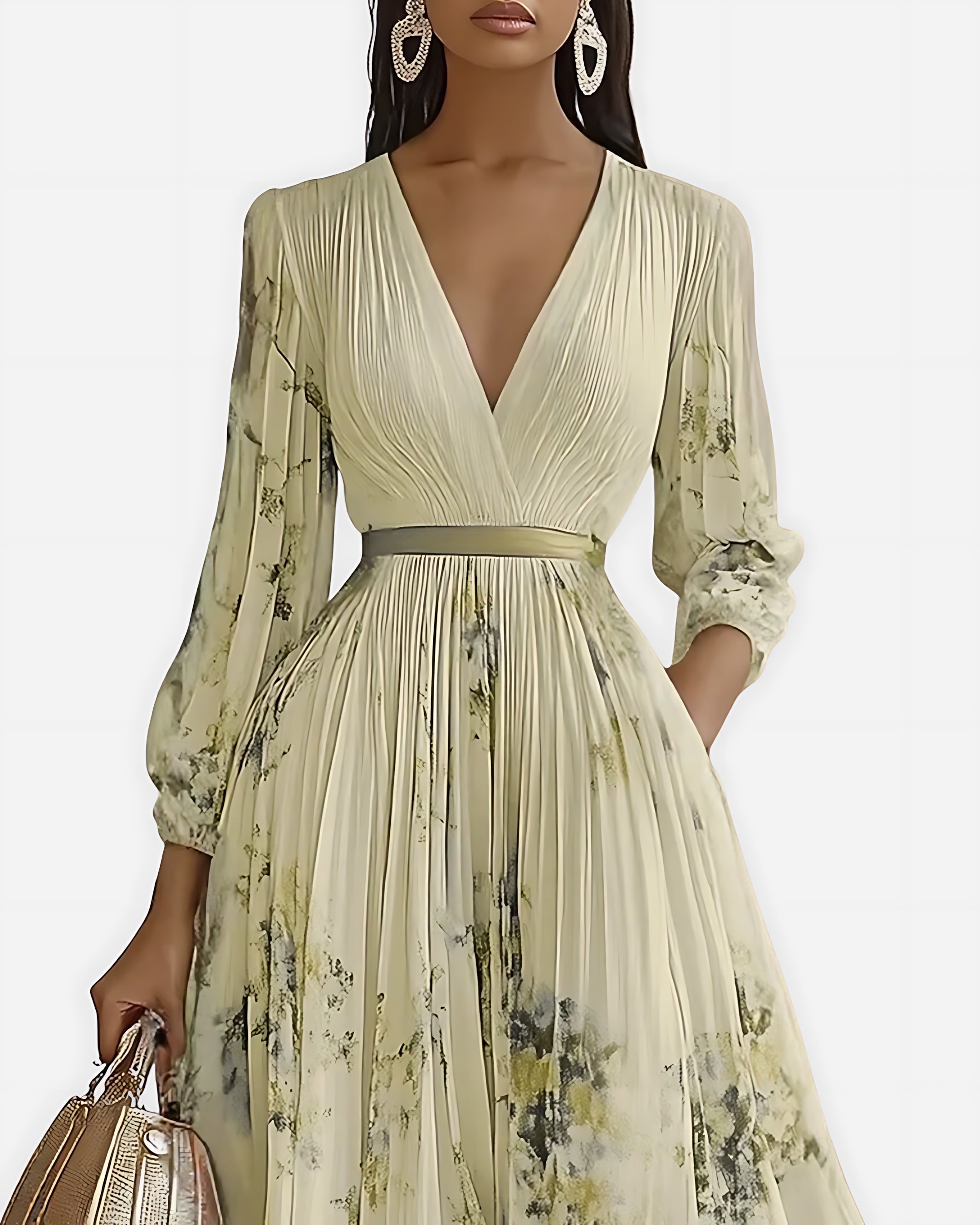 Scarlett – Abstract Print V Neck Pleated Midi Dress