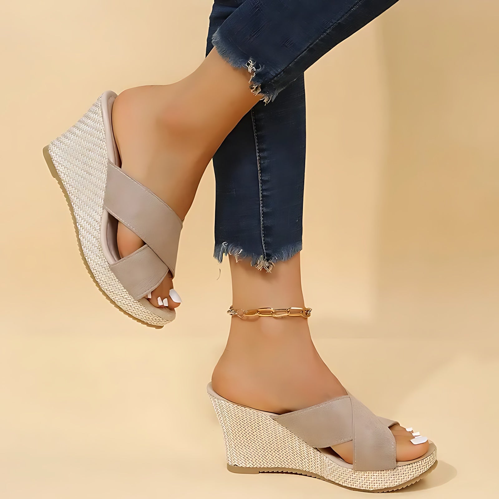 Scarlett – Criss Cross Open Toe Wedge Slide Sandals