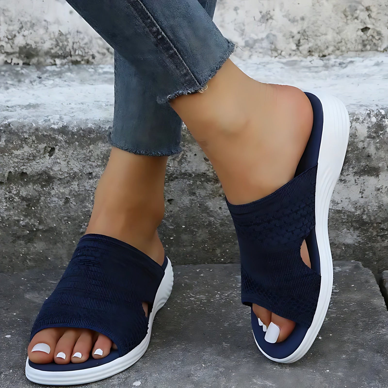 Scarlett – Knit Peep Toe Platform Slide Sandals