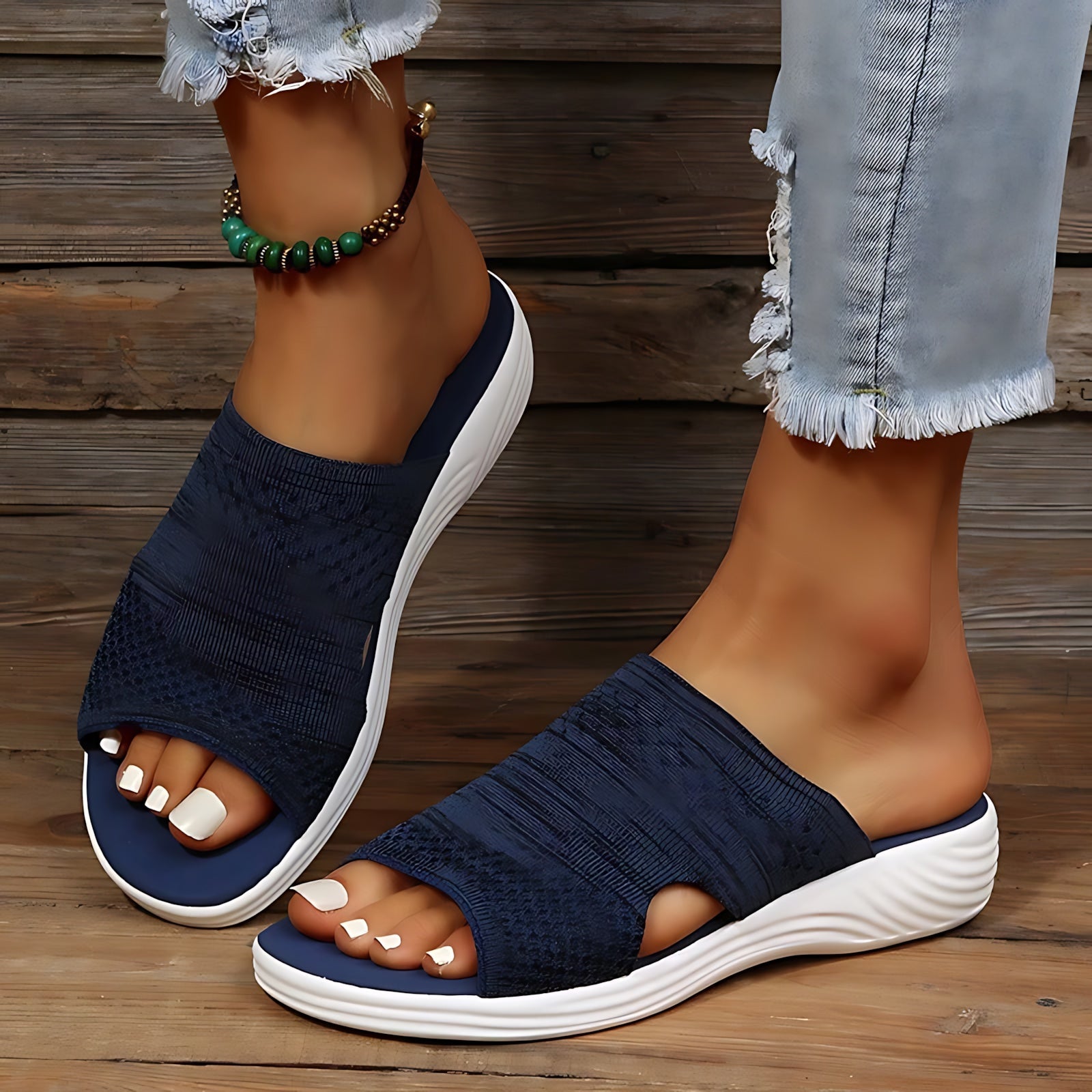 Scarlett – Knit Peep Toe Platform Slide Sandals