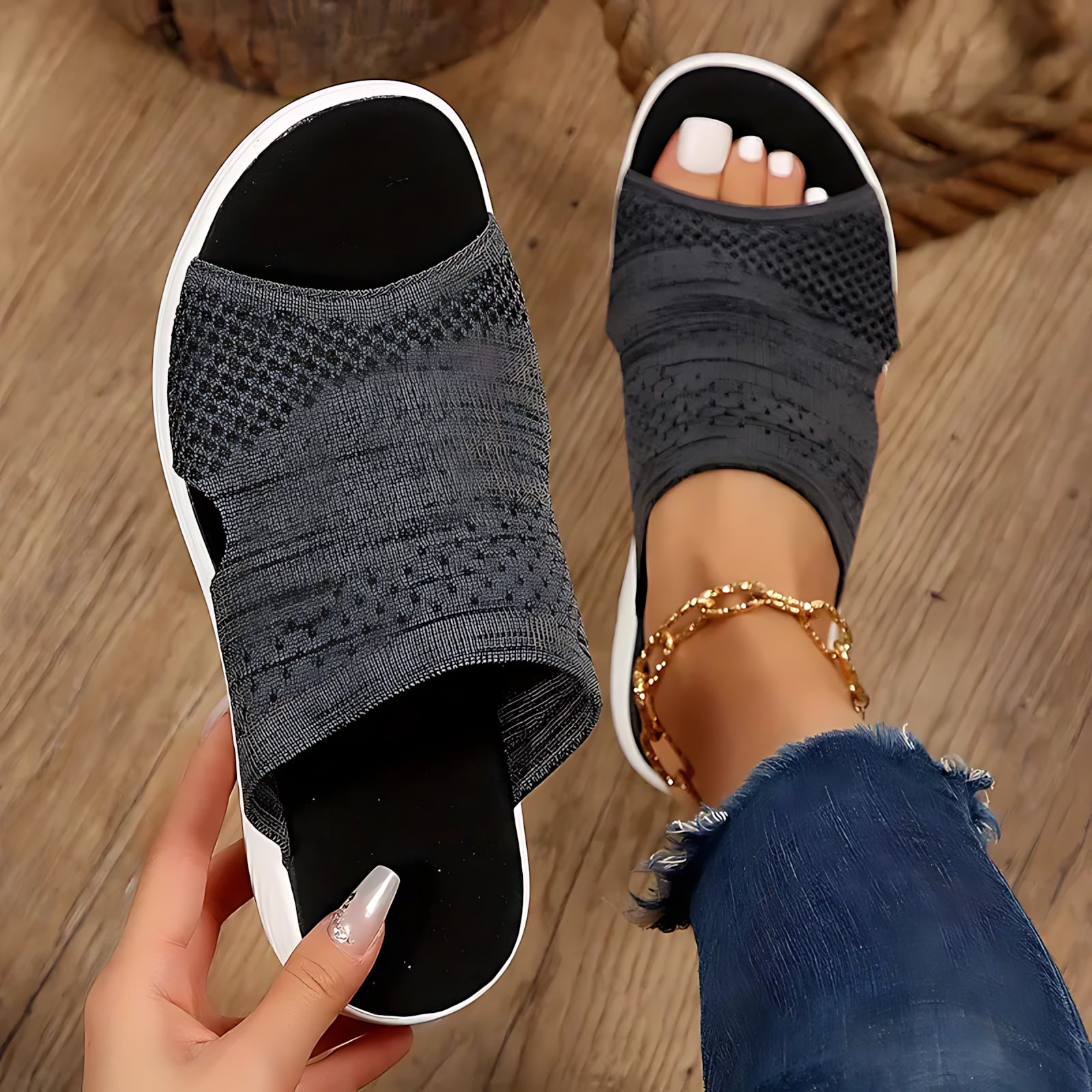 Scarlett – Knit Peep Toe Platform Slide Sandals