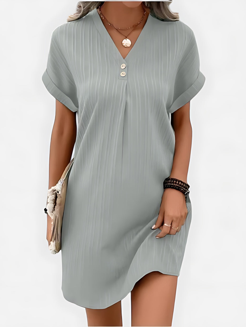 Scarlett – Notch Neck Short Sleeve Shift Mini Dress