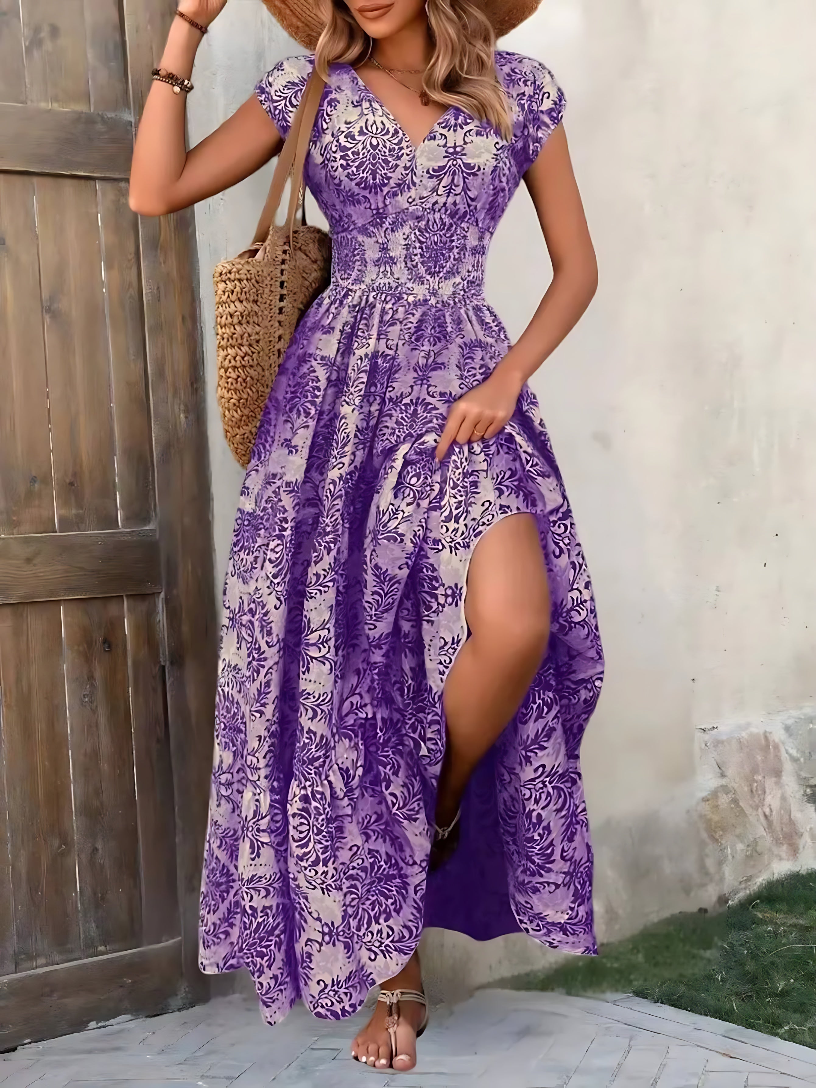 Selena – Boho Print Smocked Tiered Maxi Dress