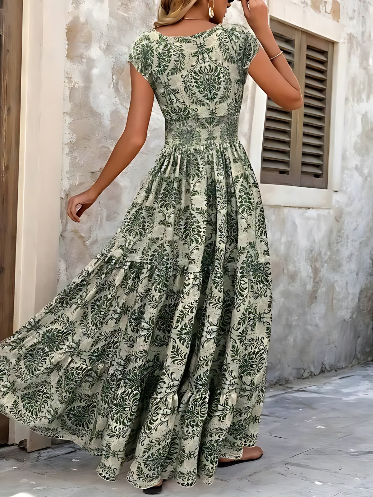 Selena – Boho Print Smocked Tiered Maxi Dress