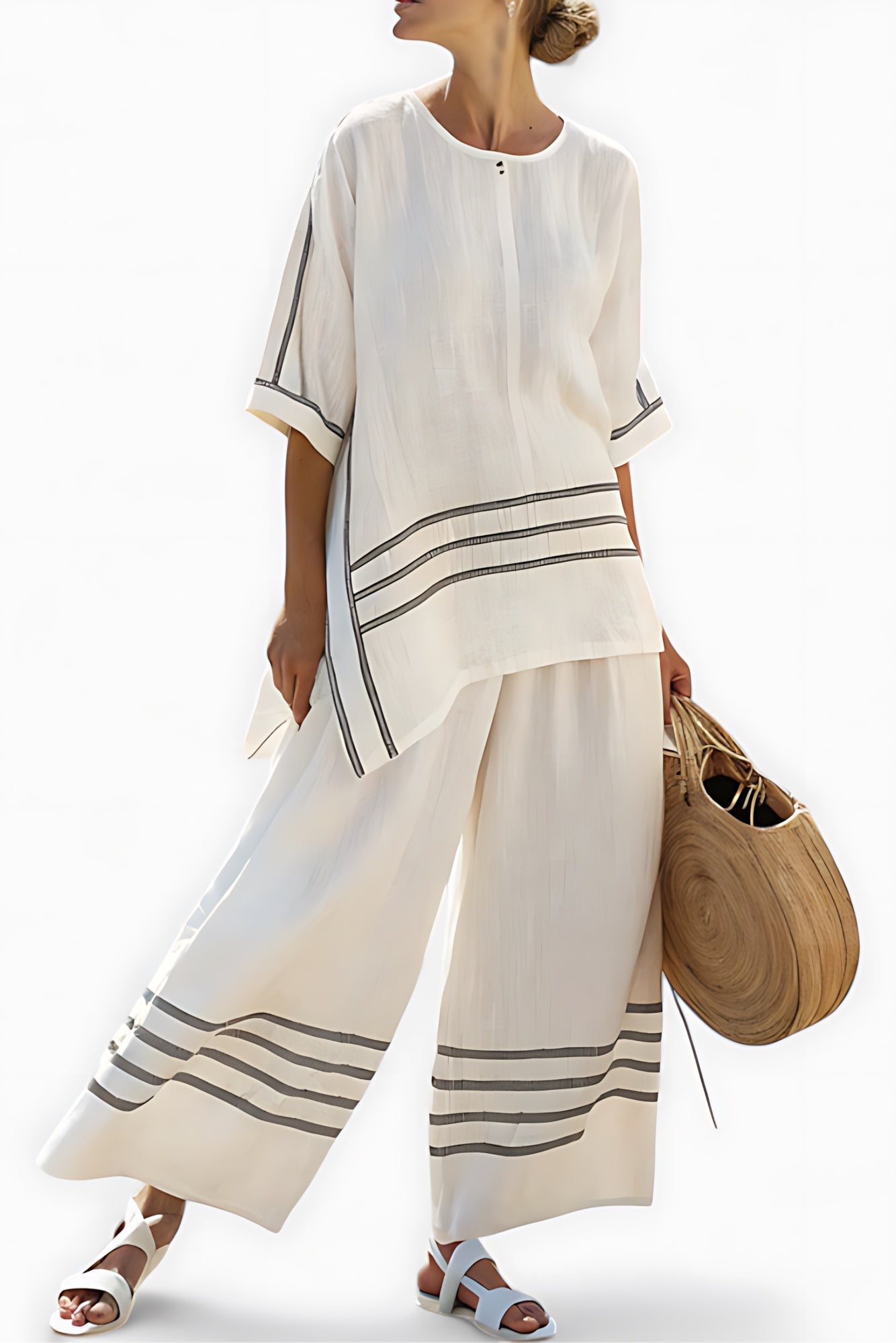 Selena – Contrast Stripe Top and Wide Leg Pants Set
