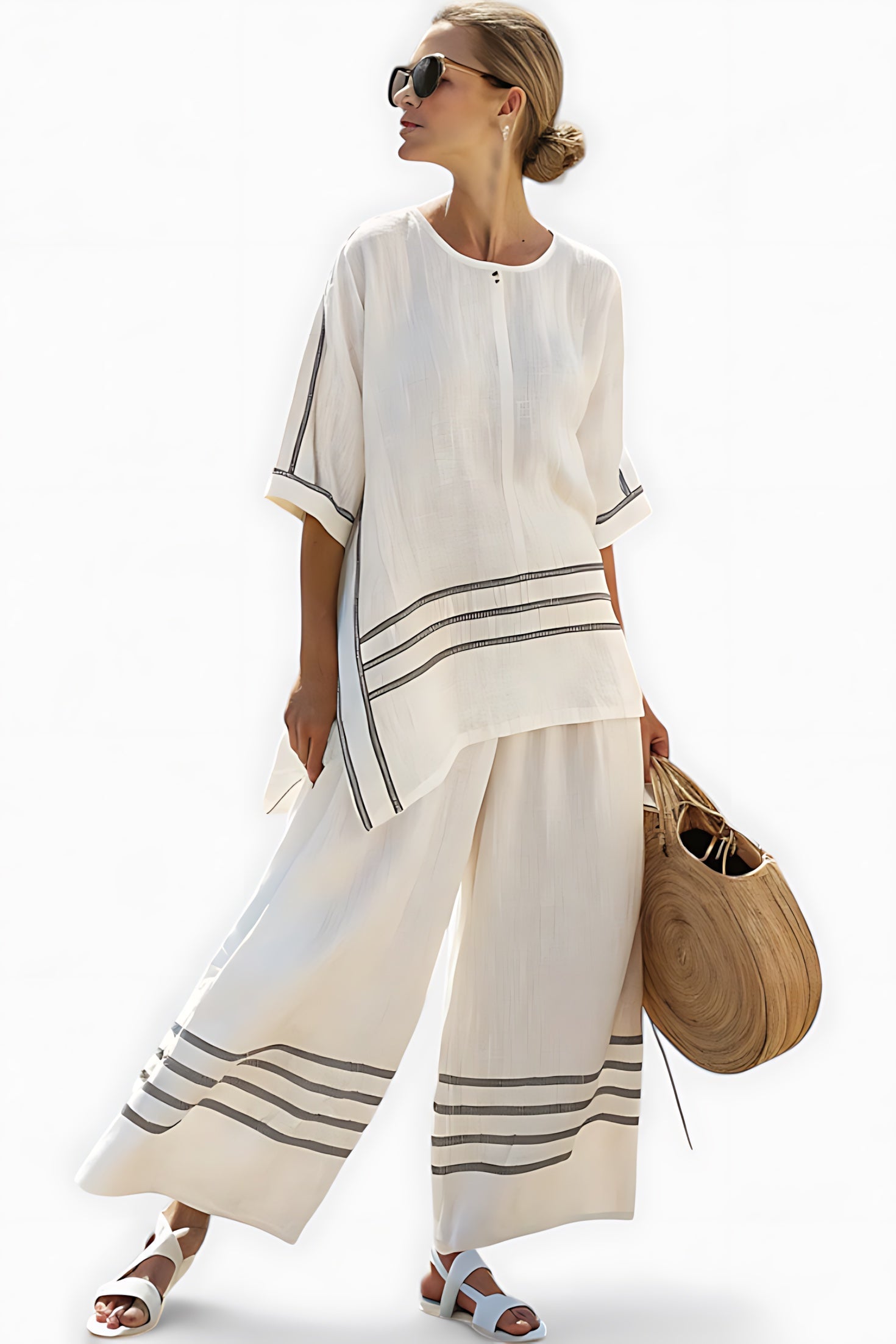 Selena – Contrast Stripe Top and Wide Leg Pants Set