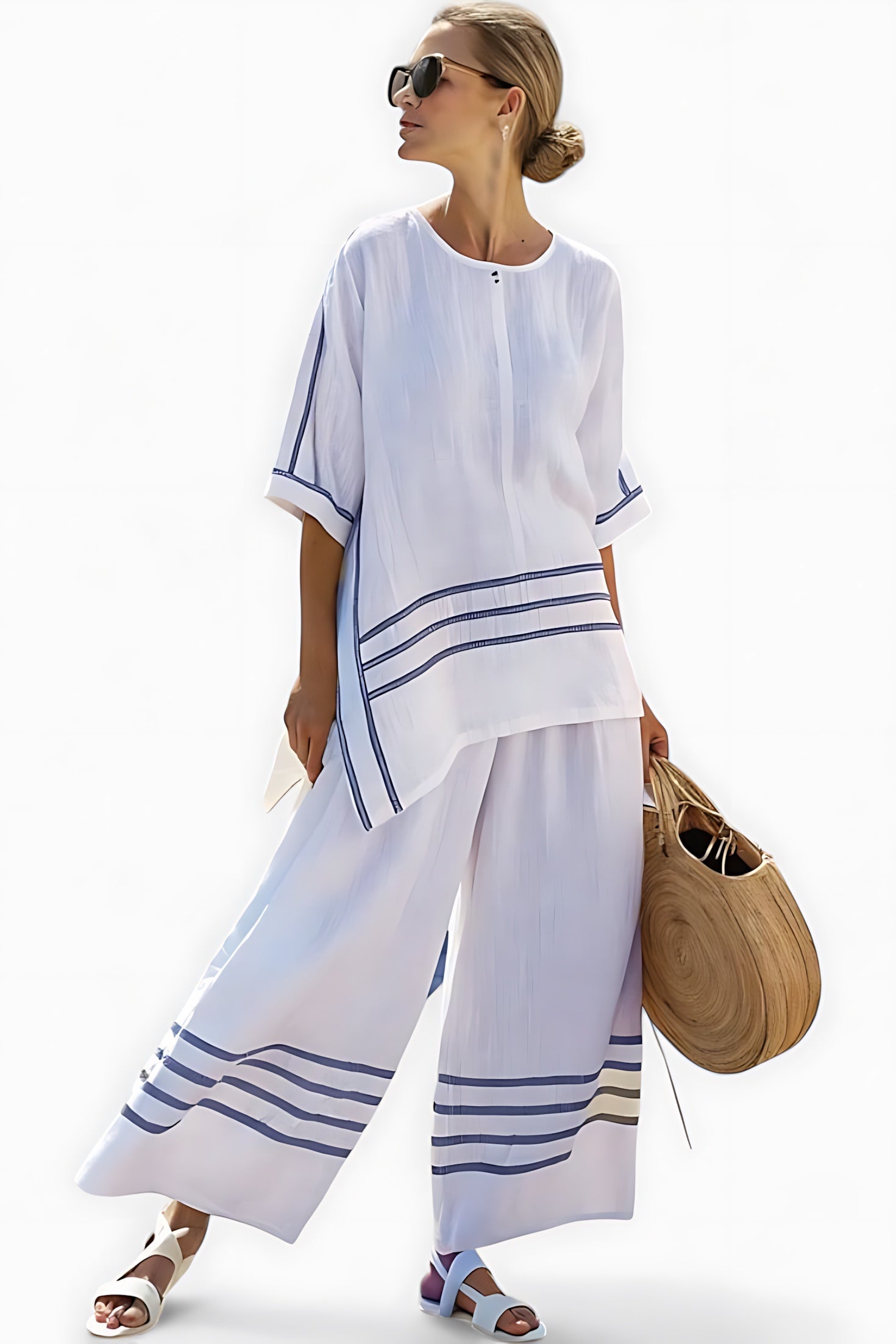 Selena – Contrast Stripe Top and Wide Leg Pants Set