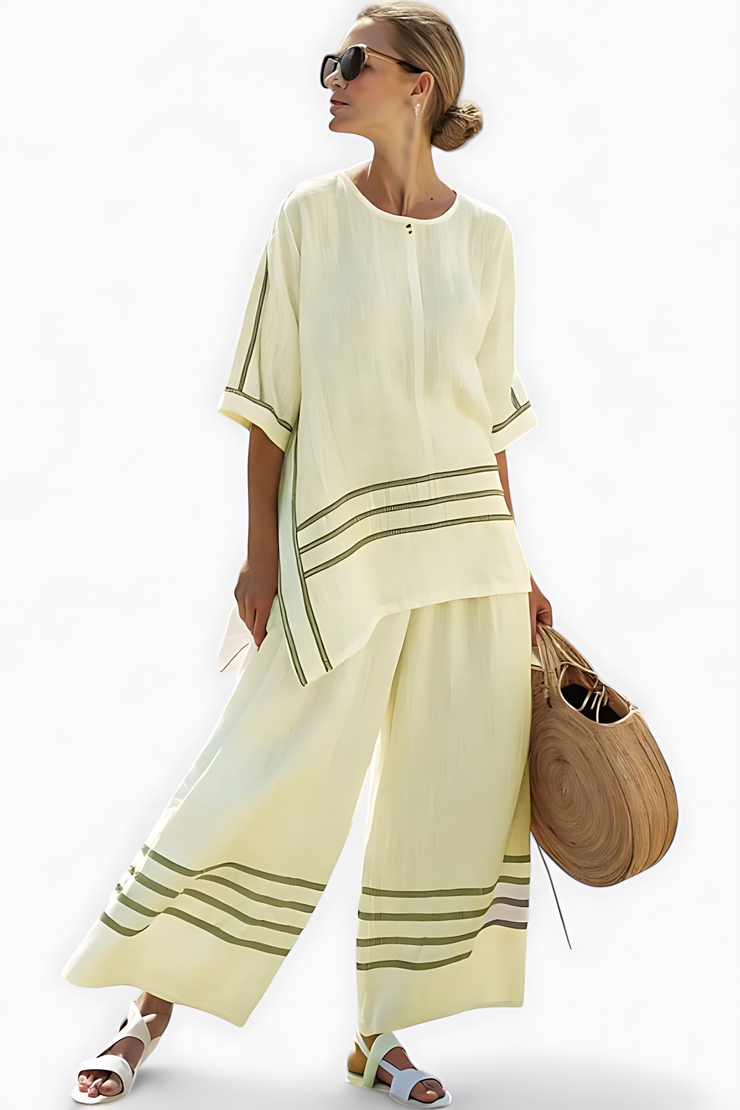 Selena – Contrast Stripe Top and Wide Leg Pants Set
