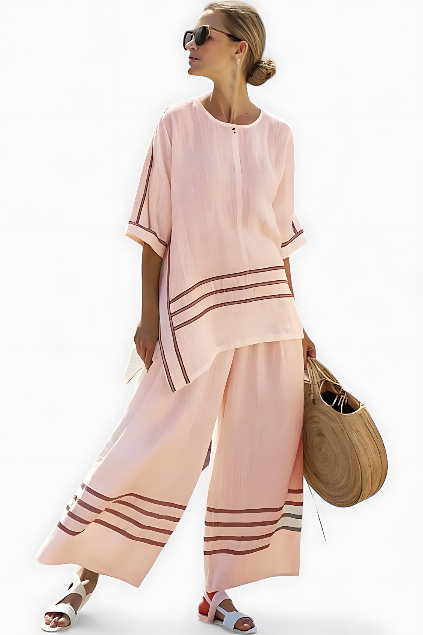 Selena – Contrast Stripe Top and Wide Leg Pants Set