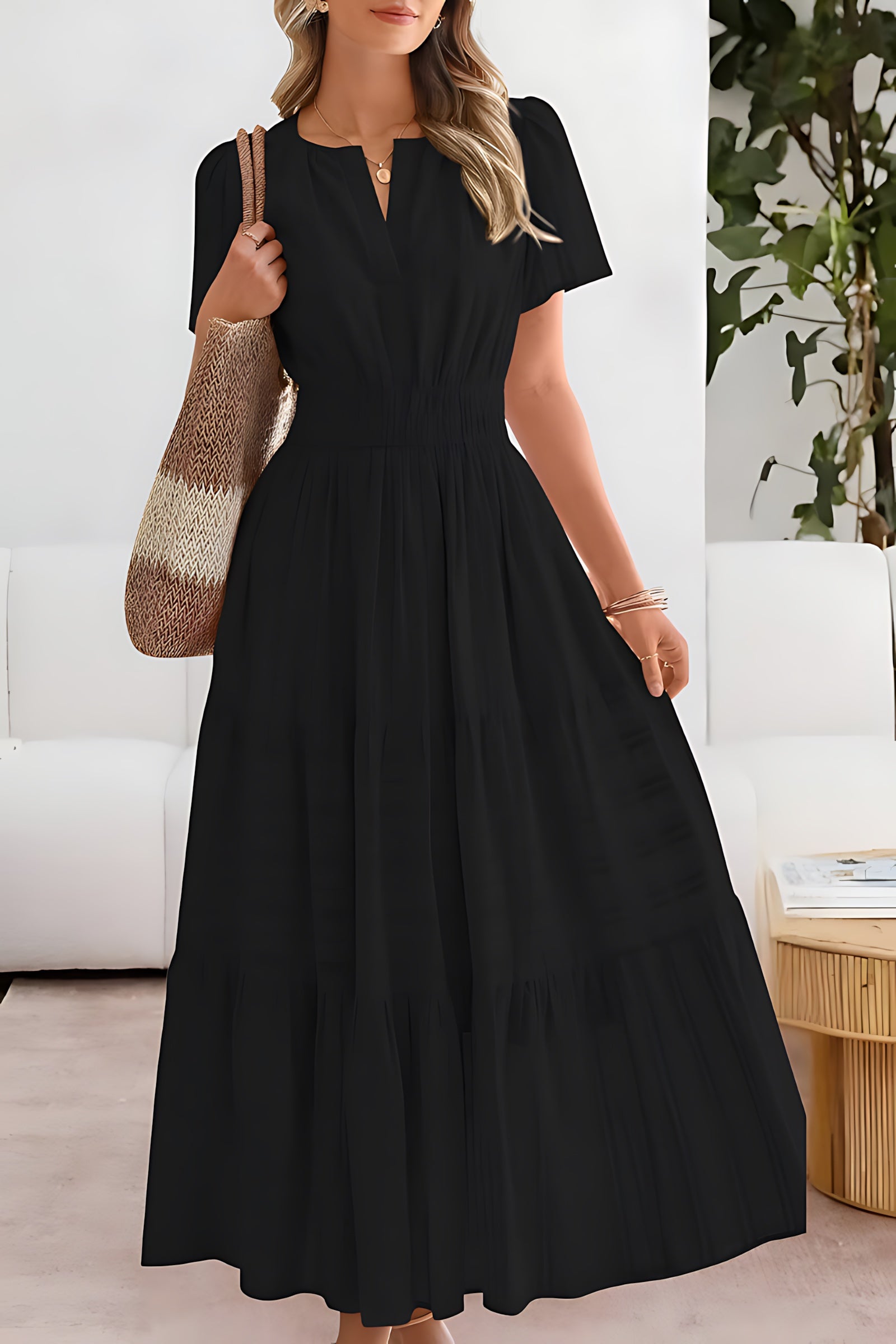 Selena – Puff Sleeve Smocked Tiered Summer Midi Dress