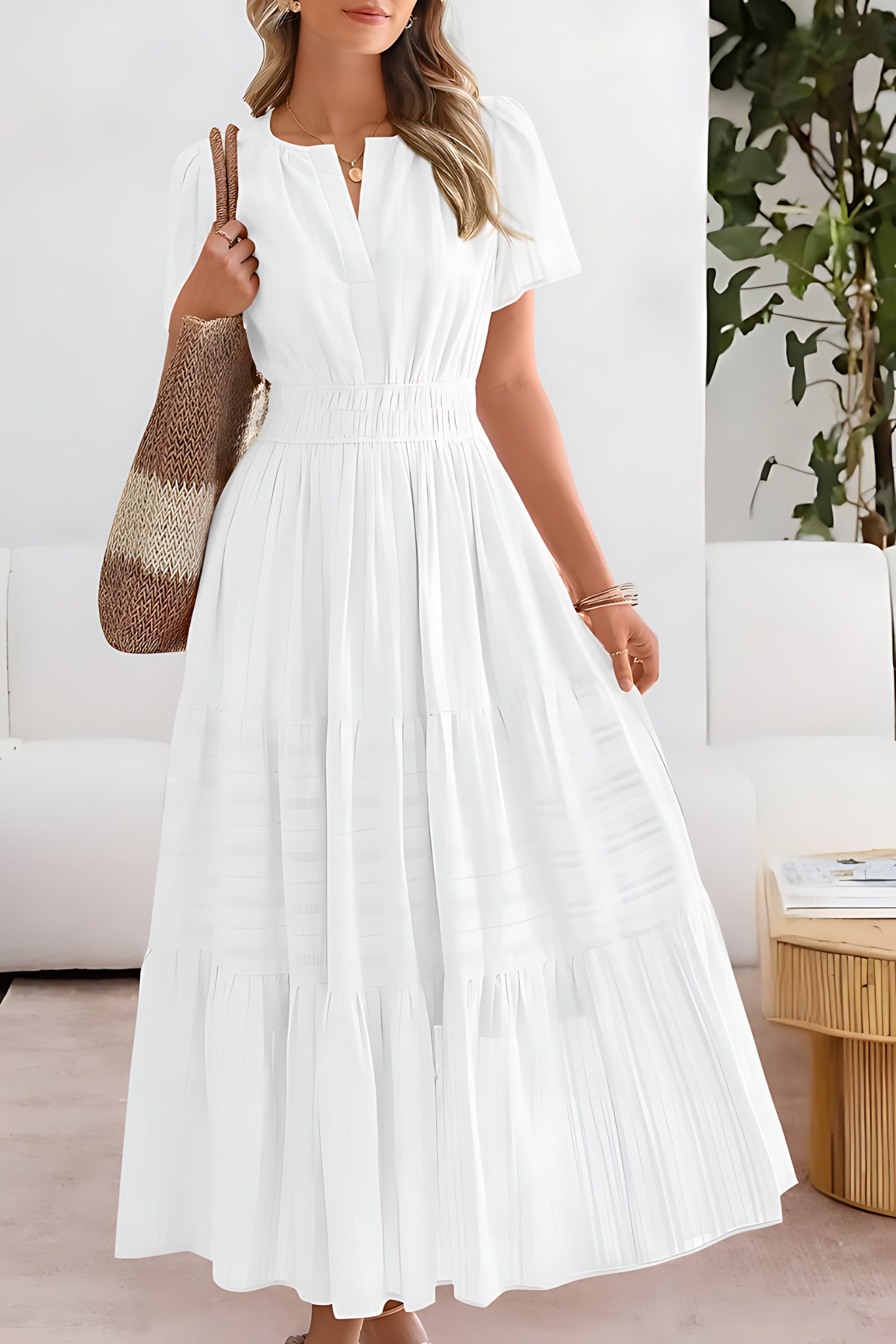 Selena – Puff Sleeve Smocked Tiered Summer Midi Dress