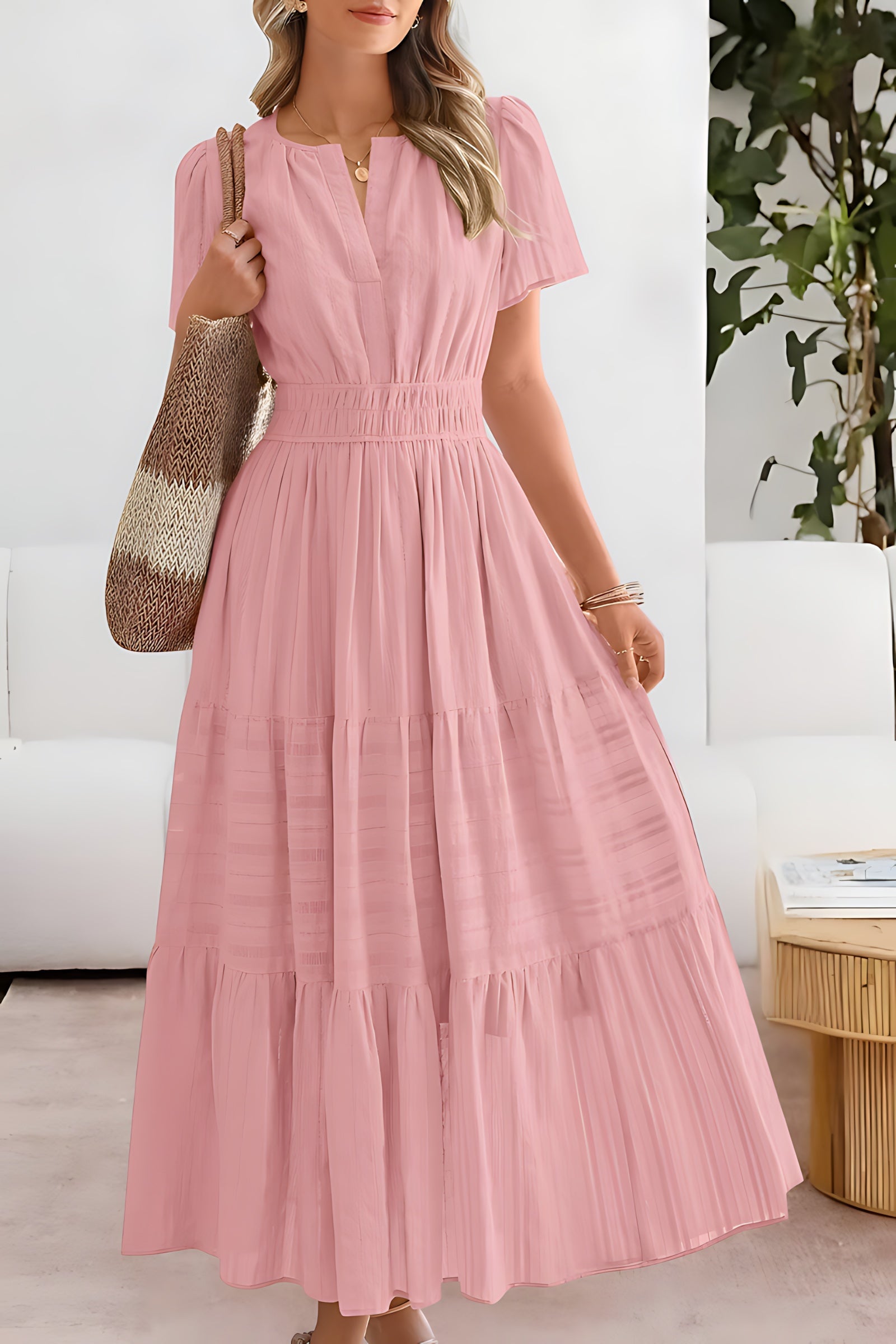 Selena – Puff Sleeve Smocked Tiered Summer Midi Dress