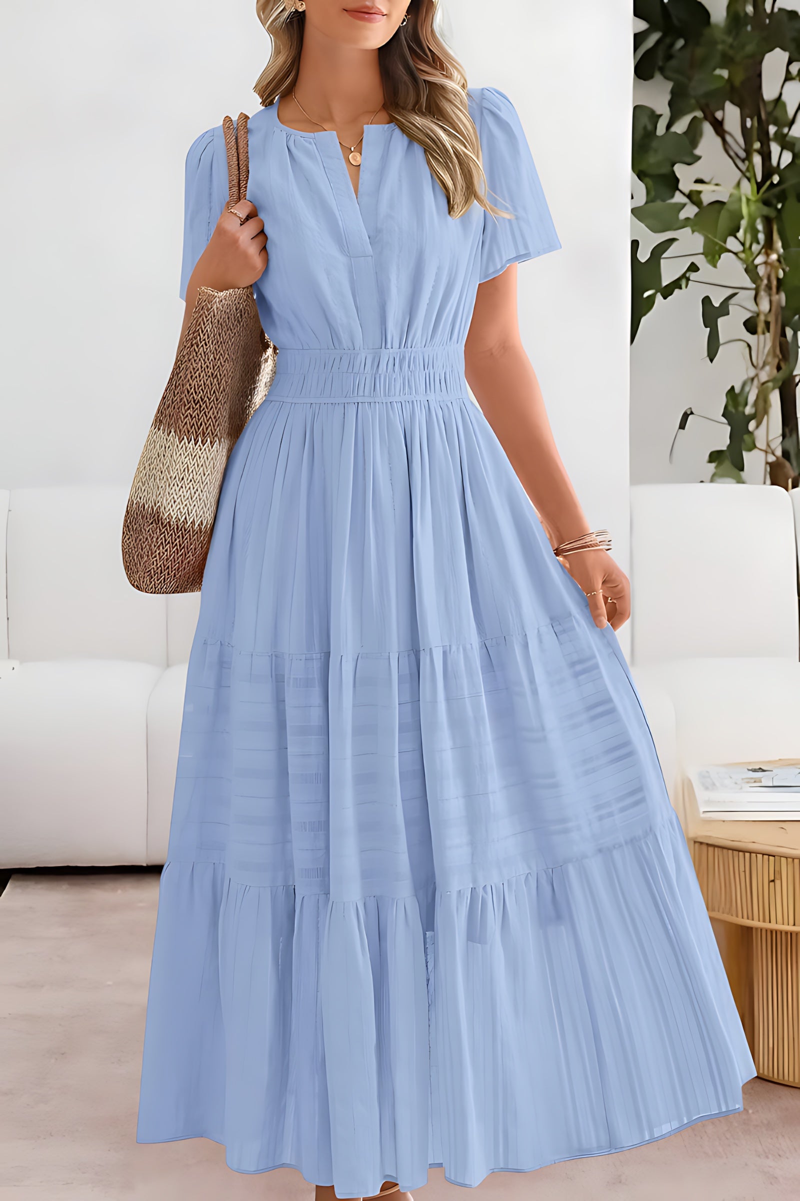 Selena – Puff Sleeve Smocked Tiered Summer Midi Dress