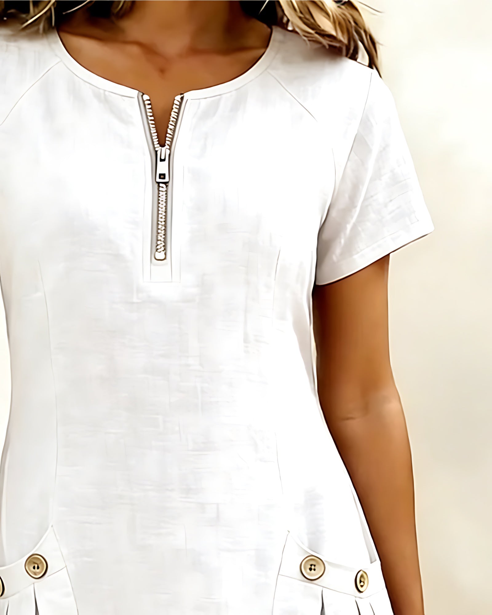 Selena – Zip Neck Short Sleeve Shift Dress