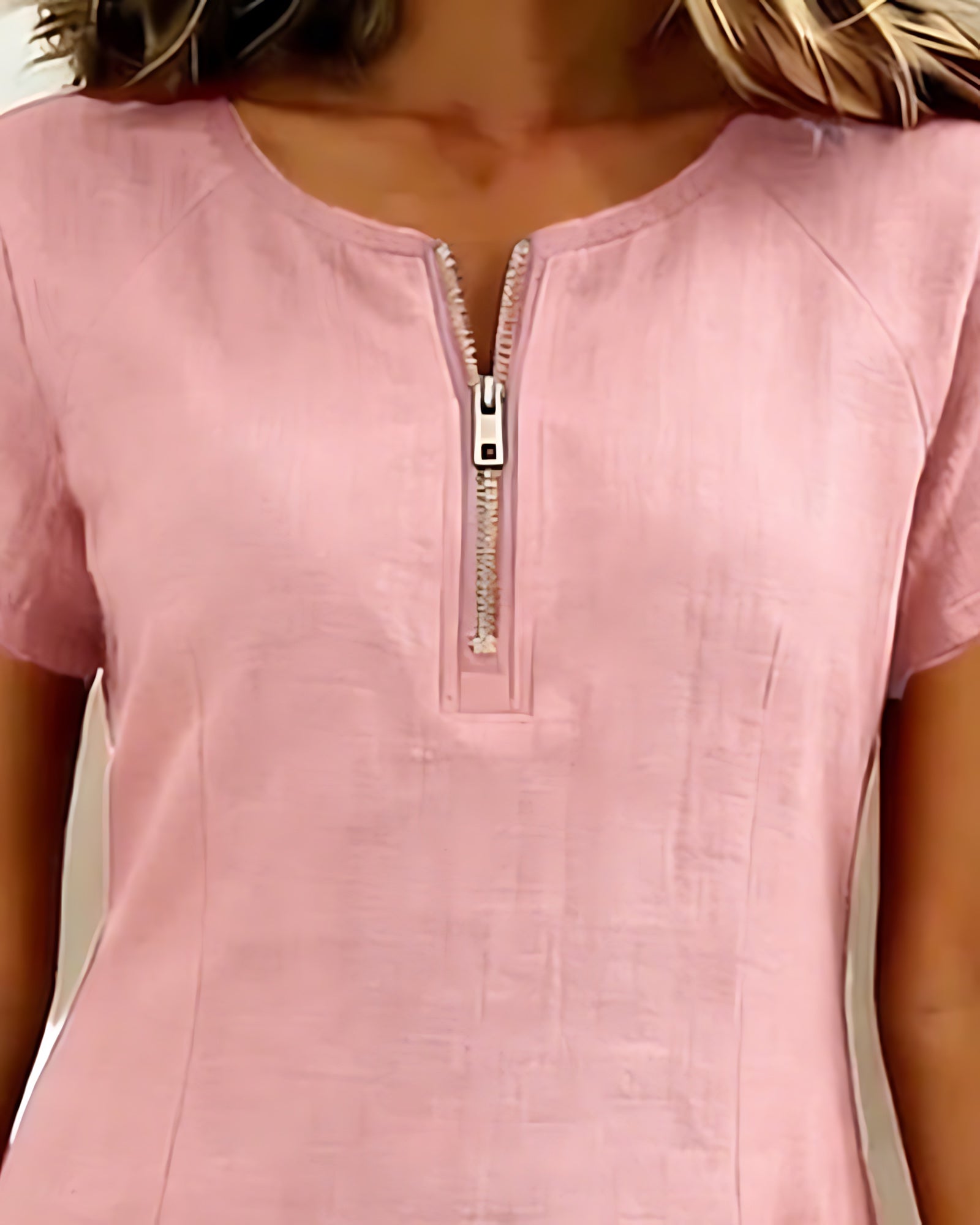 Selena – Zip Neck Short Sleeve Shift Dress